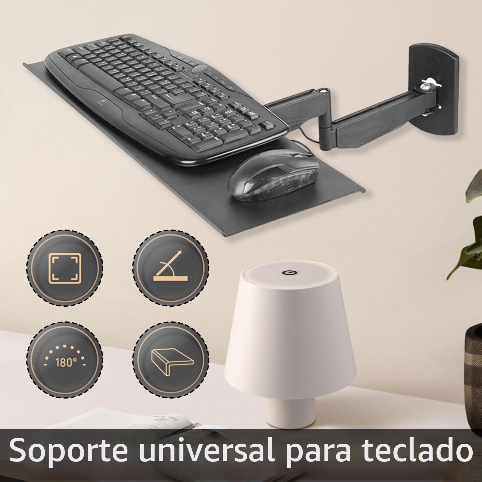 Plataforma para Teclado, Soporte de Pared Soporte de Poste para Bandeja de Teclado Bandeja giratoria y Plegable para Escribir Hogar u Oficina