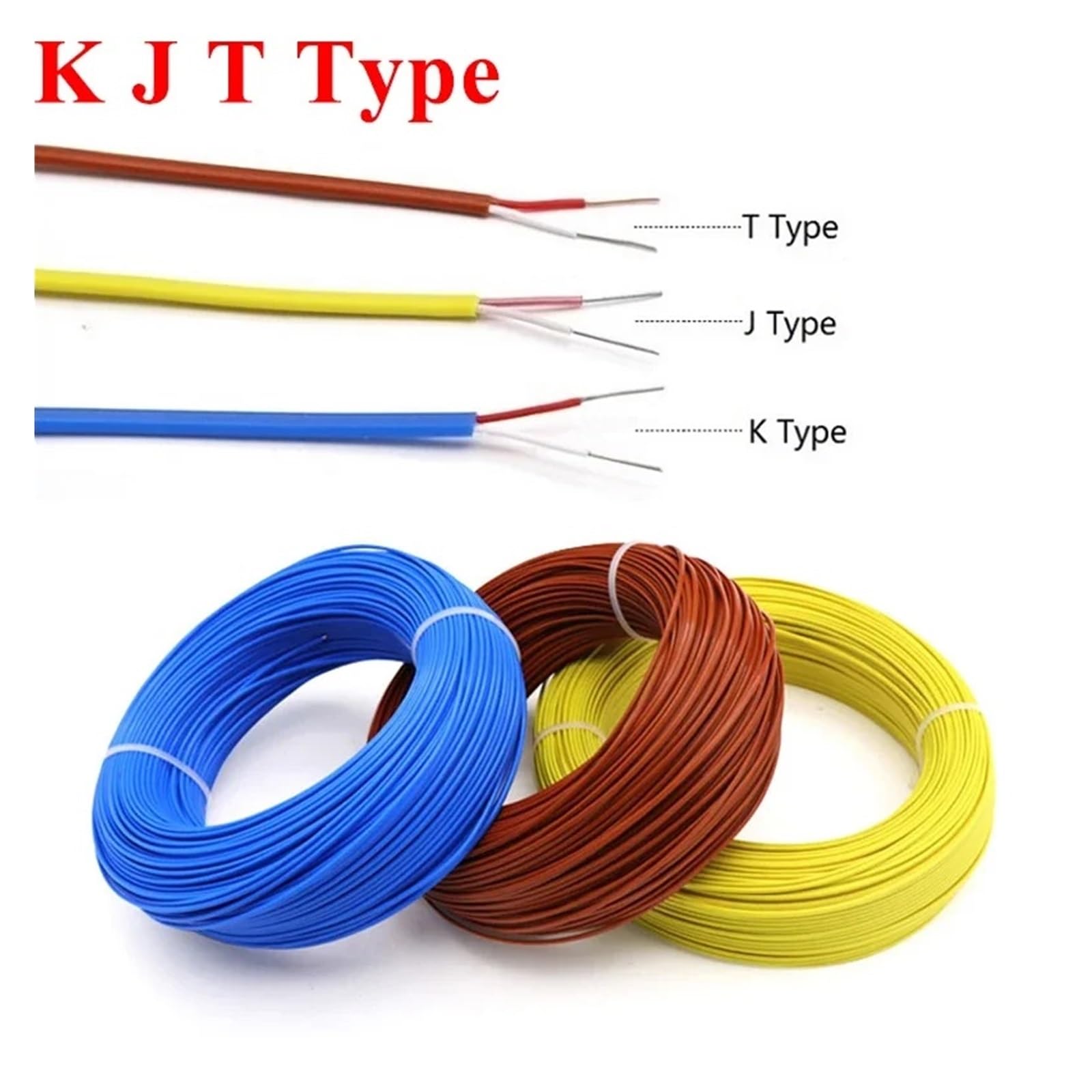 Fil de Thermocouple Type KJT, 2/5/10M, 2 noyaux, isolant en PTFE, ligne blindée, câble Compensation mesure(K Type 2x0.5,10m)