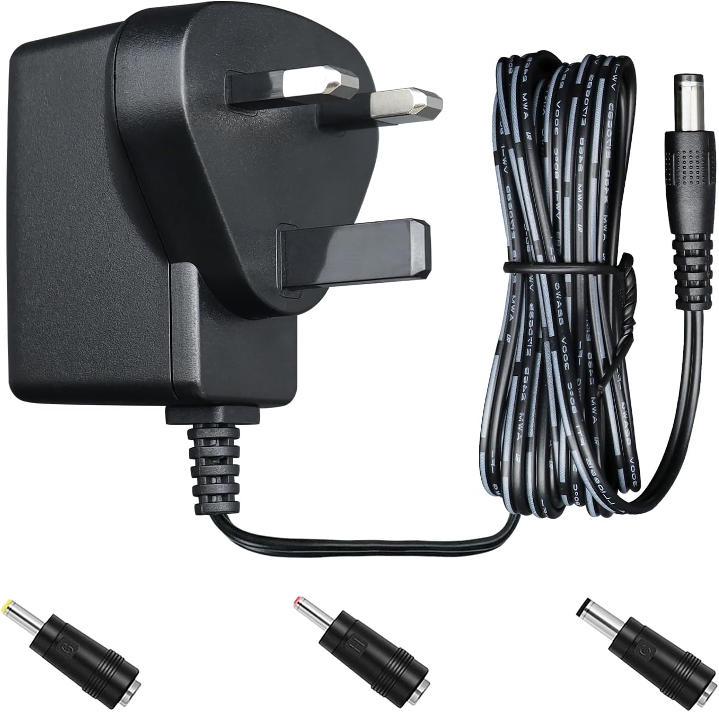 UKCA 6V 1A 6W 1.8M Power Supply Adapter with 3 Tips, 1000mA 500mA AC DC Switching Transformer 5.5x2.1mm Plug for Blood Pressure Monitor, Trash Can, Electronic Scale, Stitch Sew Quick, Elliptical, etc