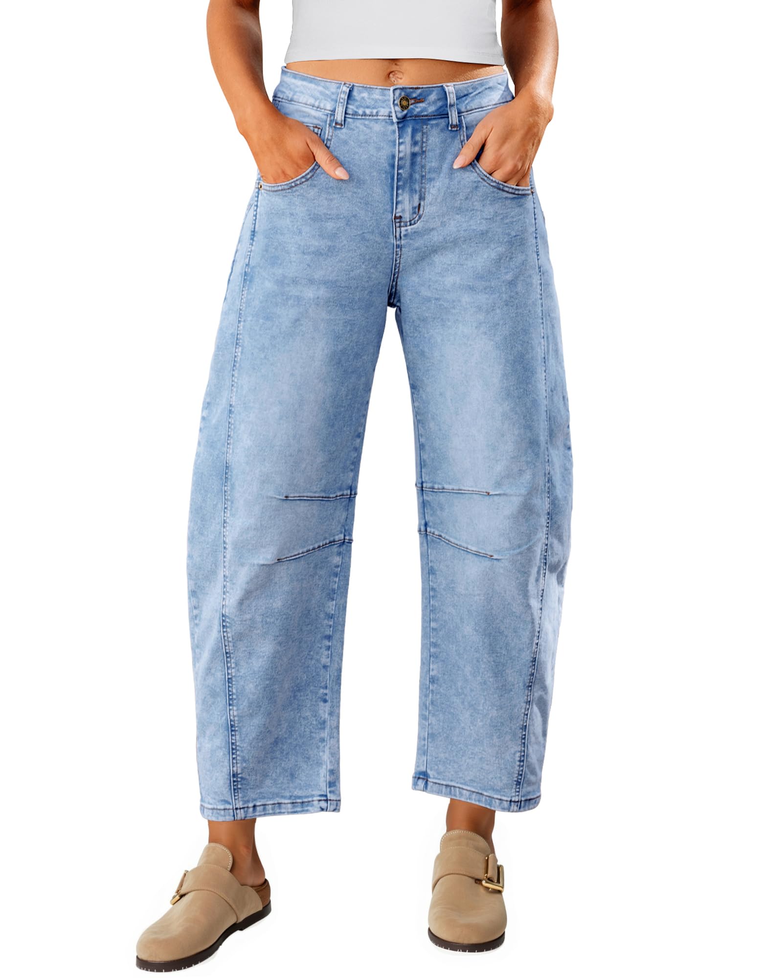 Vetinee Jeans Baggy Femme Taille Haute Barrel Jean