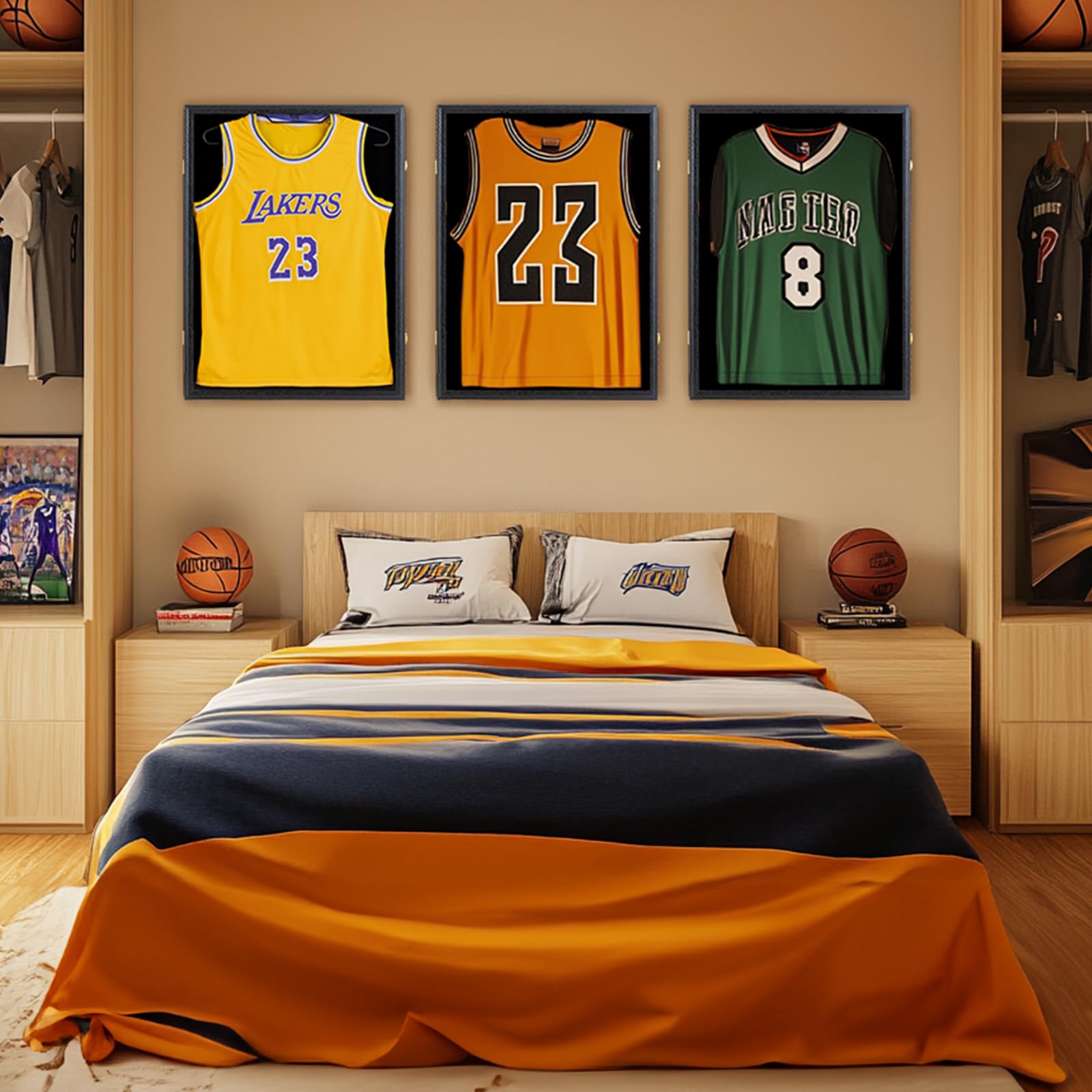 Cornice Tricot 70x90 cm Maglietta da Calcio Grande Cornice 3D per Bambini e Adulti Calcio Pallacanestro T-shirt Nero