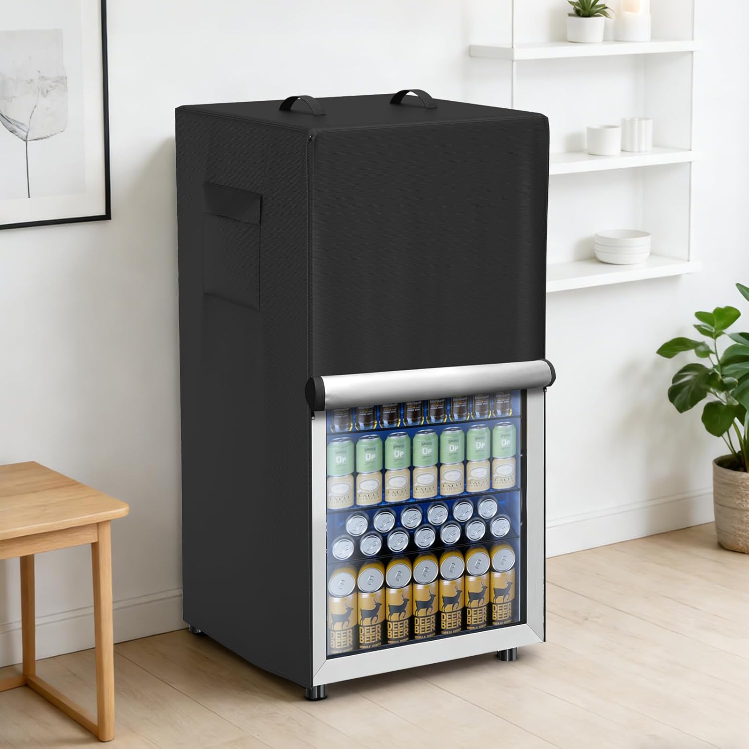 Refrigerator Cover Waterproof Dustproof Fridge Cover Outdoor Refrigerator Covers with Double Zipper and Large Mesh Vent Suitable for Upright Freezers/Beverage Refrigerators 33"D x 33"W x 67"H