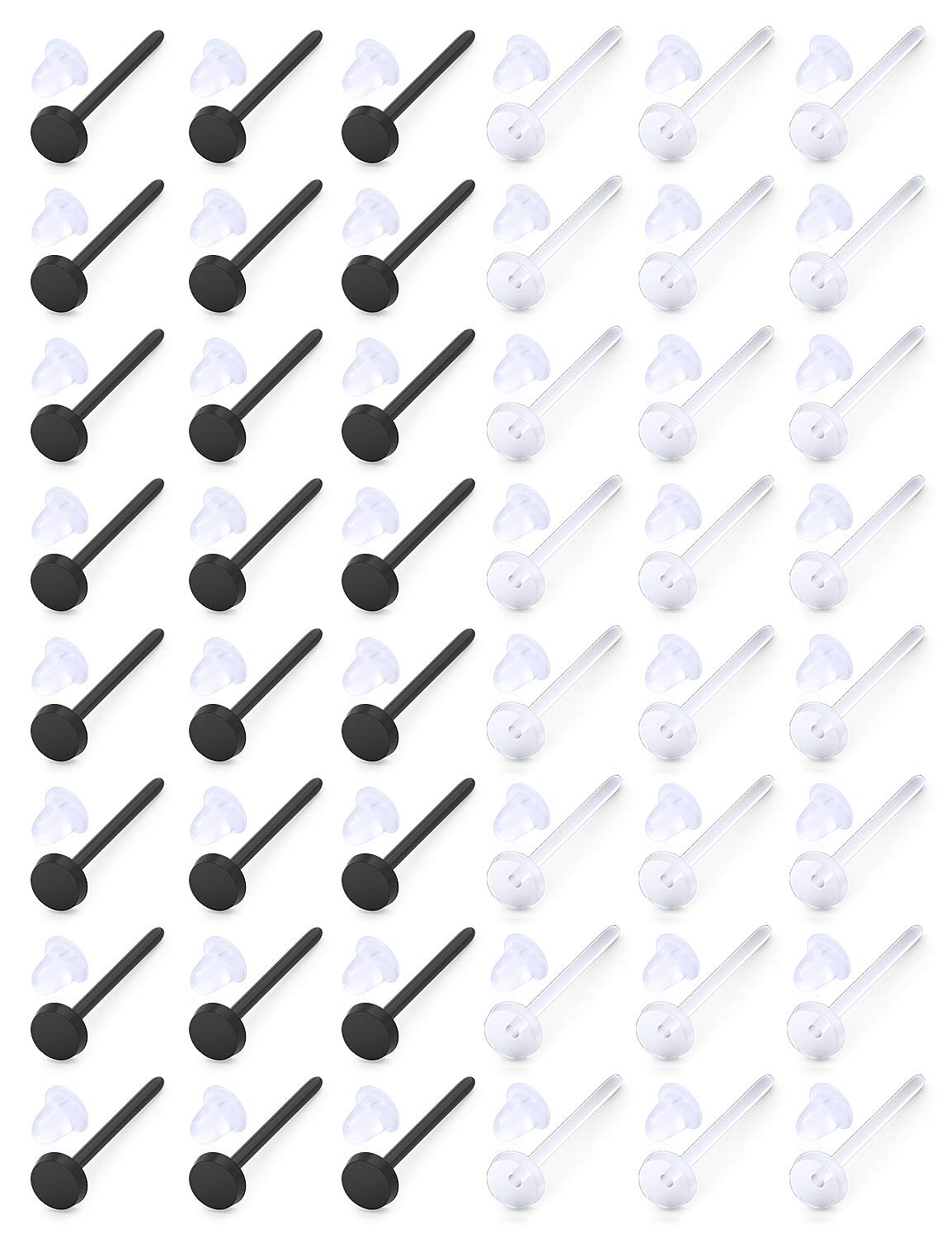 OcptiyOcptiy 20G Clear Earring Retainer Set Plastic Earring Stud Post Clear Black Bioflex Acrylic Flat Ear Tragus Cartilage Helix Lobe Earrin Pin Ring Spacers Piercing Jewelry for Men Women Work Sport