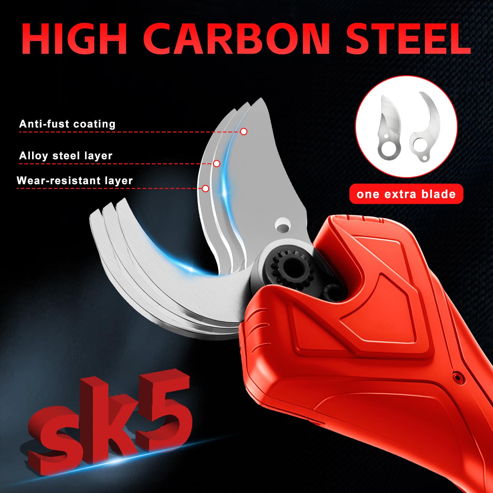 Coupe-branches sans fil compatible avec batterie Makita 18 V (sans batterie), sécateur électrique sans balais avec 2 vitesses, diamètre de coupe 40 mm, longueur 56,5 cm, pierre à aiguiser et lames de