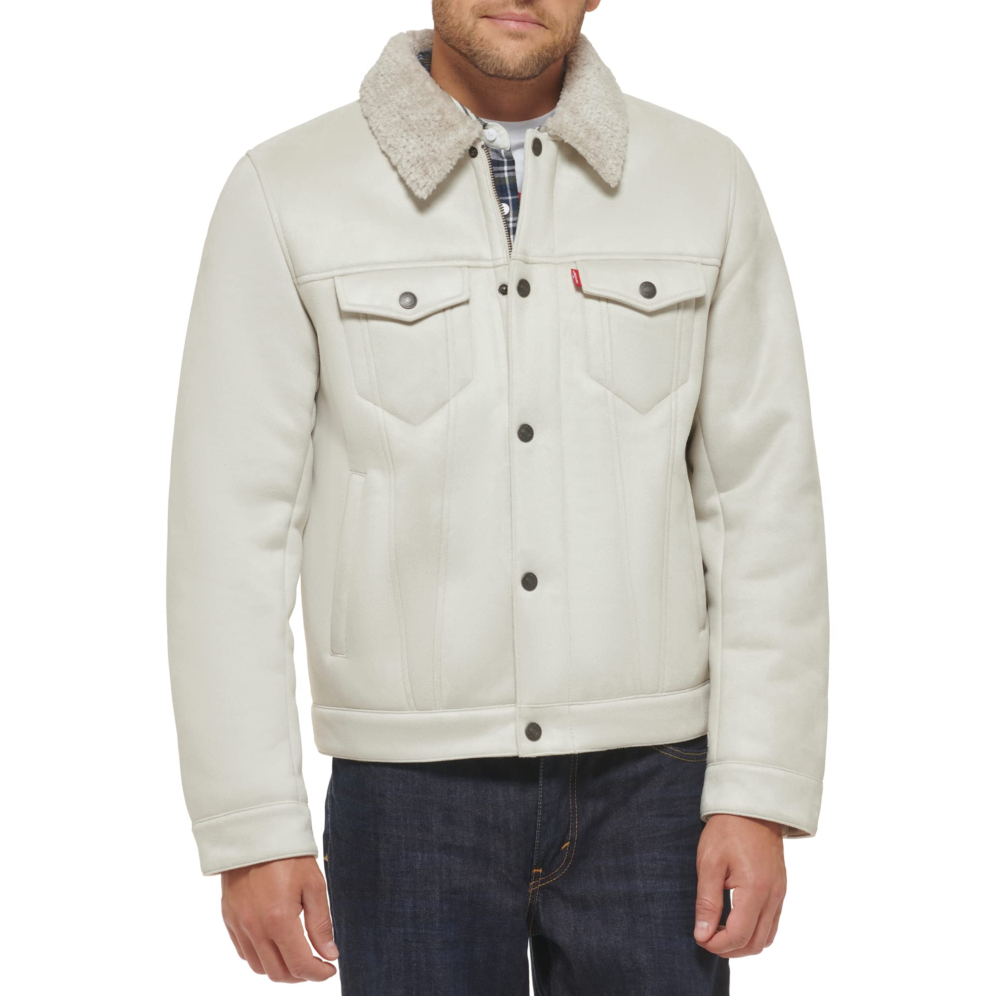 Levi's Men's Cream Faux Shearling Leather Classic Trucker Jacket, M