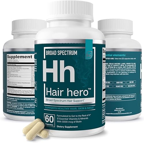 Miniatura 10 de Hair Hero - Potente fórmula para el crecimiento del cabello cabello y uñas saludables 5000 mcg de biotina elementos esenciales suministro de 60 días