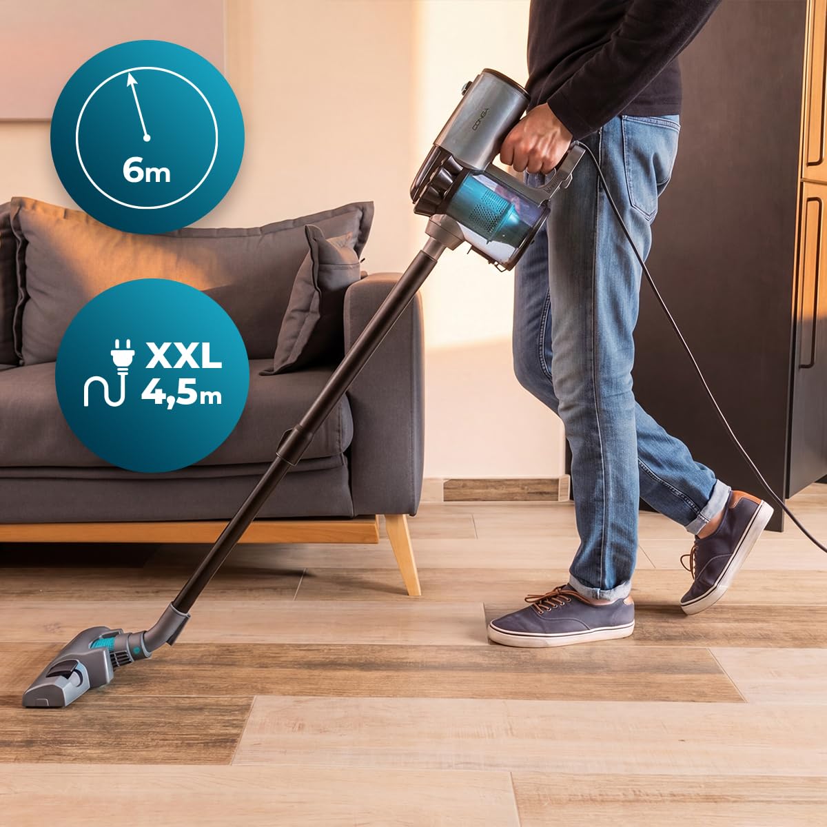 Cecotec 2-in-1 Stielstaubsauger Conga Thunderbrush 560 Neo. 600 W UltraPower, 6 m Aktionsradius, 180 Grad schwenkbarer Kopf, beutellos, 500 ml Behälter, Filter für saubere Luft, 2 Bodenpositionen