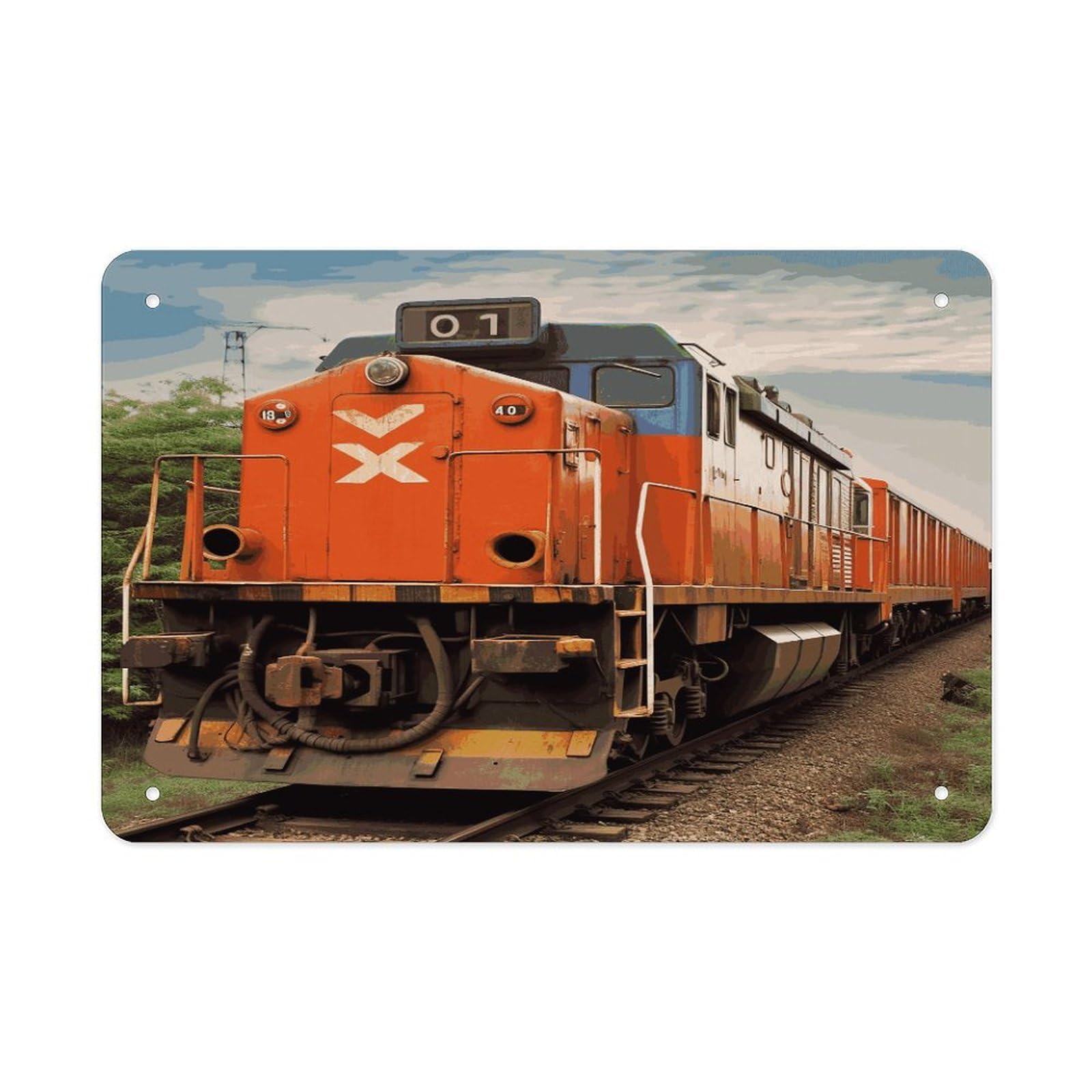 LDGSUPH Train Metal Tin Sign Wall Art Prints Folded Edge Iron Sheet Painting with Holes for Wall Prints Decorative Picture Metal Signboard Decor Painting Wall Decor