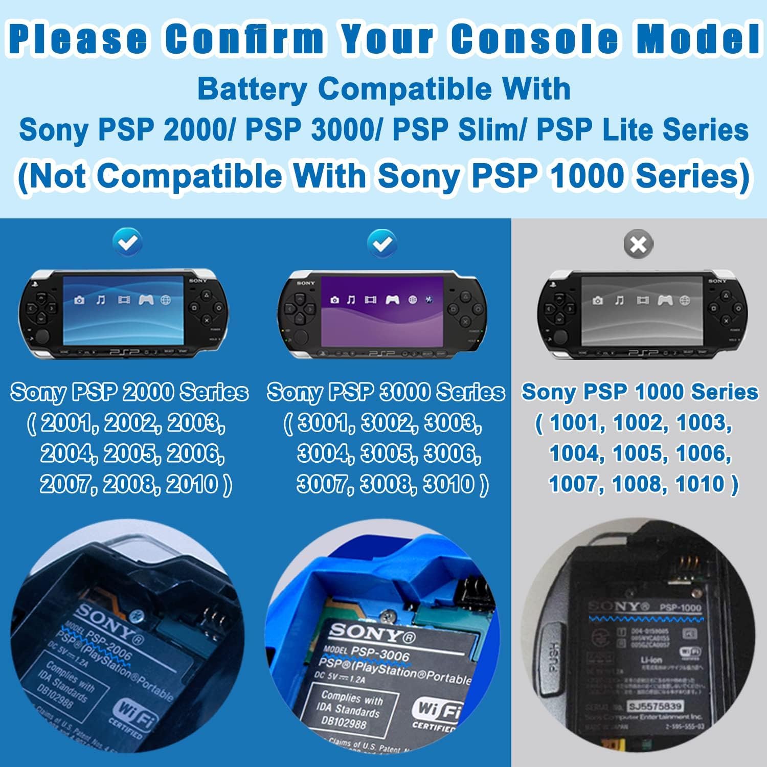 Adatto per Sony PSP2000 3000 Host PSP-S110 3600 mAh 3,6 V con capacità sufficiente