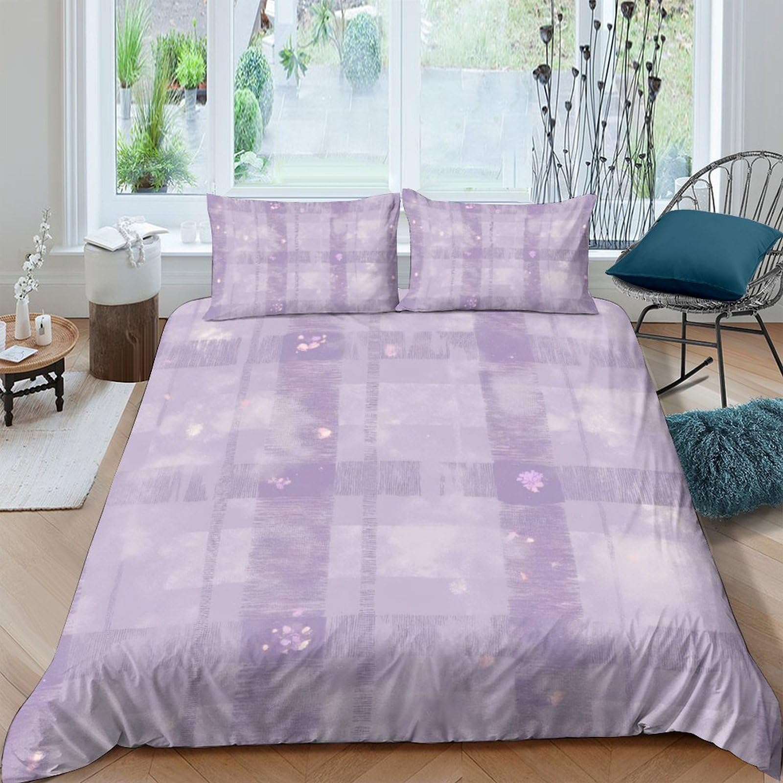 Ctjqhvkz Style-6 3D Printed Lavender Plaid Fitted Sheet Microfiber Soft Anti-Slip Pastel Grid Mattress Cover For Bedroom Guest Room Single（135X200cm）