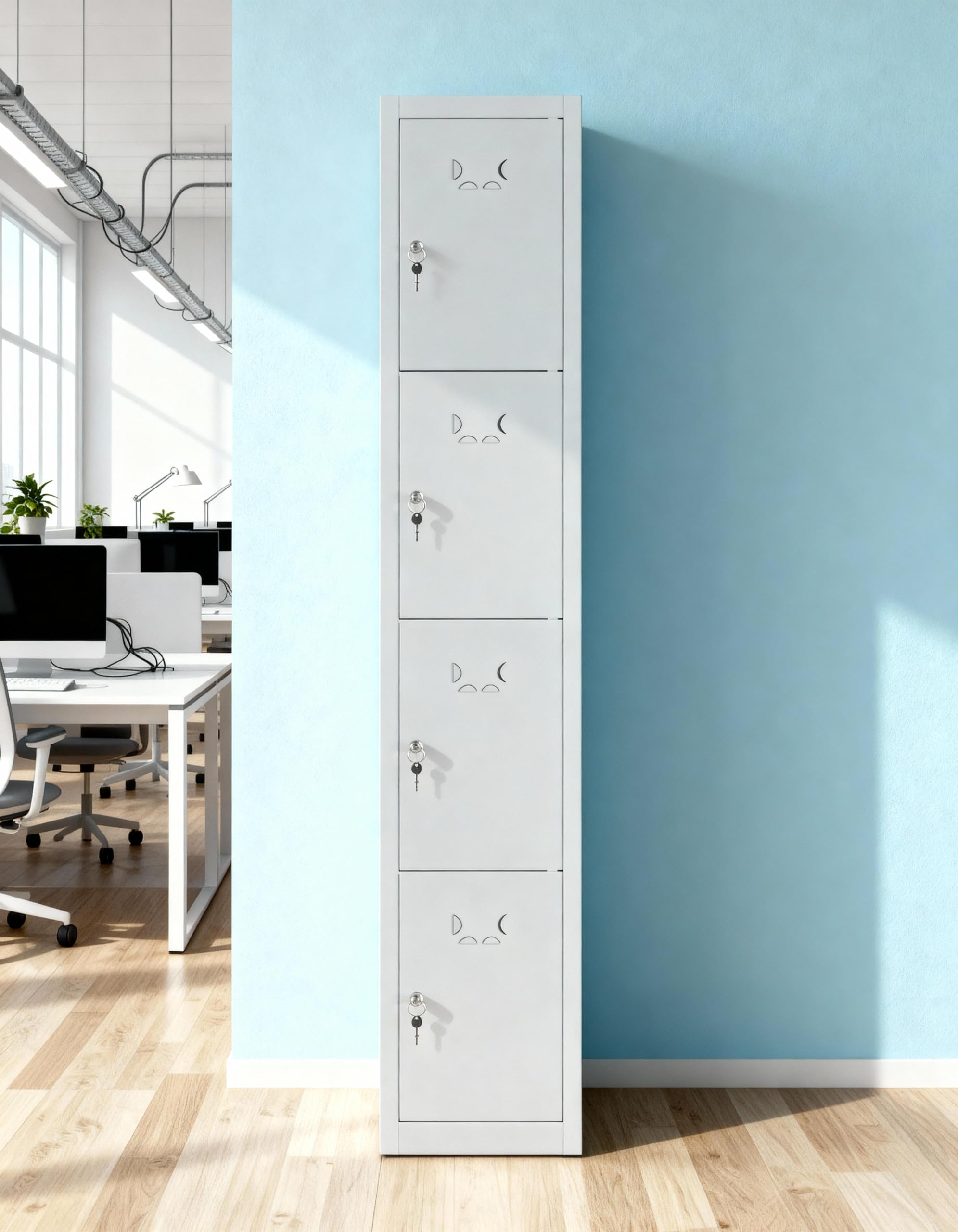 Vestiaire Metallique à 4 Portes Casier Vestiaire Metallique pour Votre Atelier ou Votre Bureau Casier avec Serrure pour Le Rangement de vêtements ou de Produits de Nettoyage (Gray)