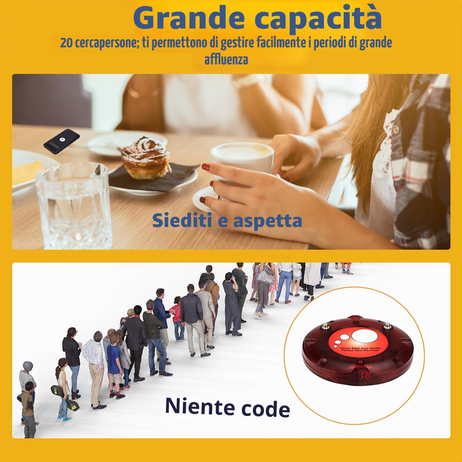Retekess TD158 Cercapersone Ristorante Wireless, 500M Pager Ristorante, Tubo Numerico a LED, 998 Canali, Cercapersone per Ristorante, Hotel, Scuola (1 Host di Trasmittente + 20 Cercapersone)