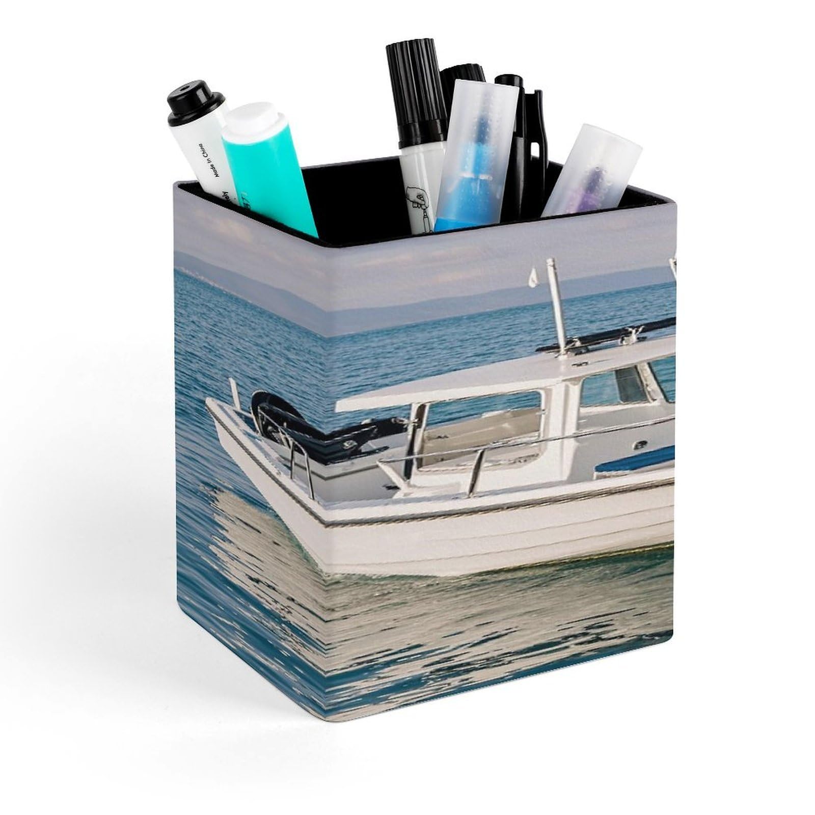 Vintage Aloha Tiki Pattern Pencil Holder for Desk Square Leather Pen Holder Cup Desktop Organizer Multi-Functional Pencil Cup Holders Modern Decorative Desk Organizer Caddy Makeup Brush Holders