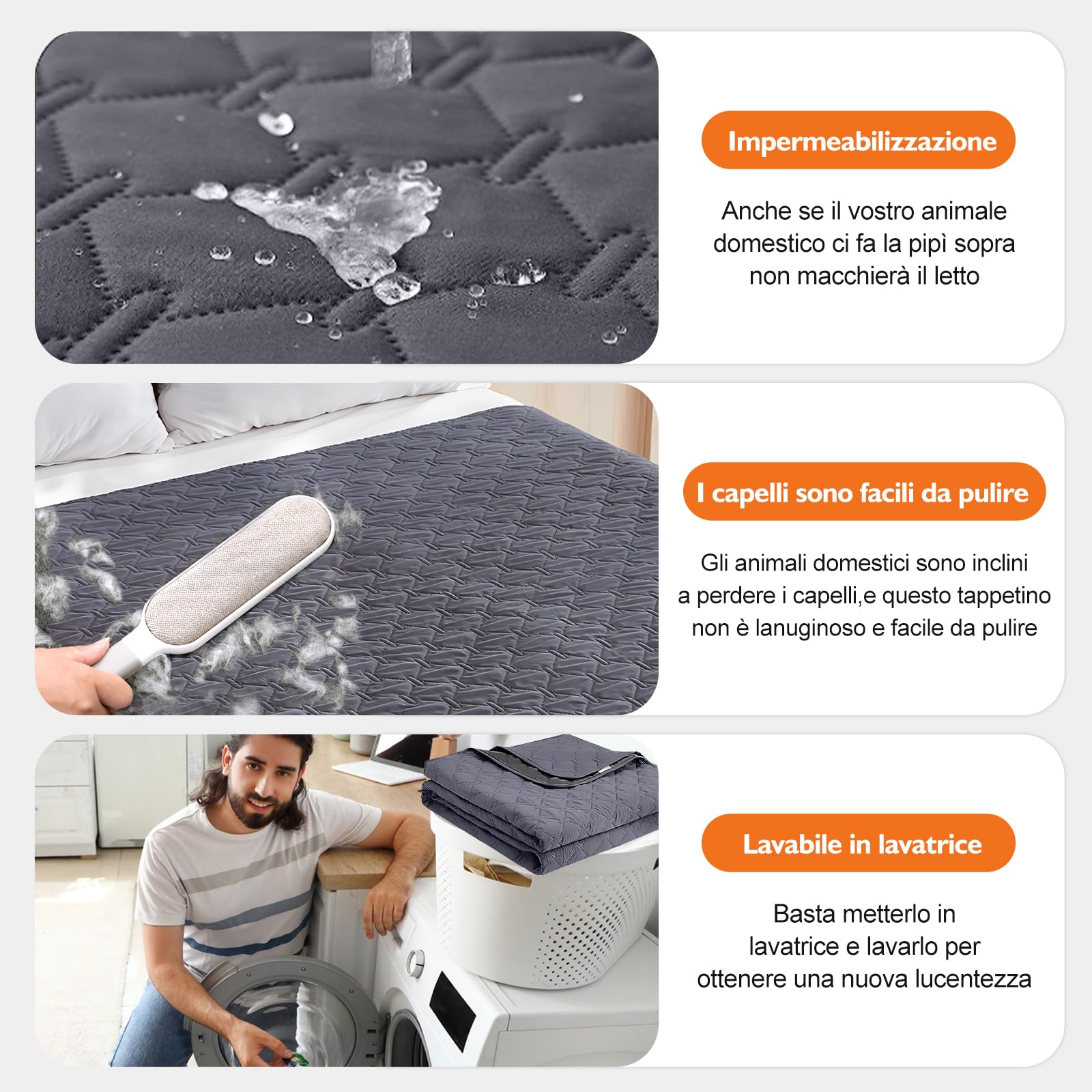 180*76cm Tappeti Lavabili per Cani,Copridivano & Copriletto Impermeabile per Cani, Tappetini Assorbenti per Cani, Tappetino per Addestramento del Cane (grigio scuro, M)