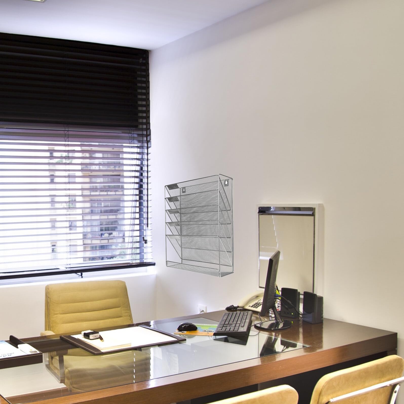 BESTonZON Organisateur Mural de Dossiers Multifonction 5 Niveaux en Métal Argenté, Porte-Documents Suspendu pour Bureau, Salle D'étude et Rangement de Documents, Titulaire de Document