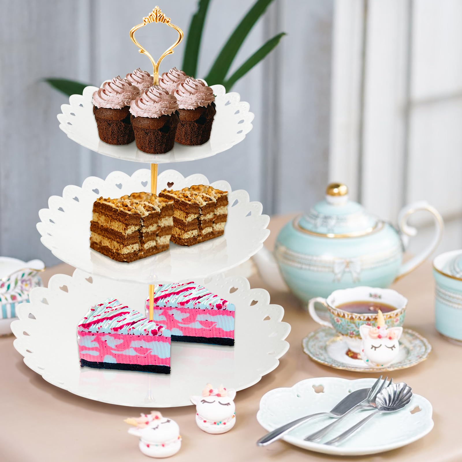 Porta Dolci Due Livelli Porta Cupcake 24 Pezzi A Due Livelli | Supporto Con Coperchio E Manici