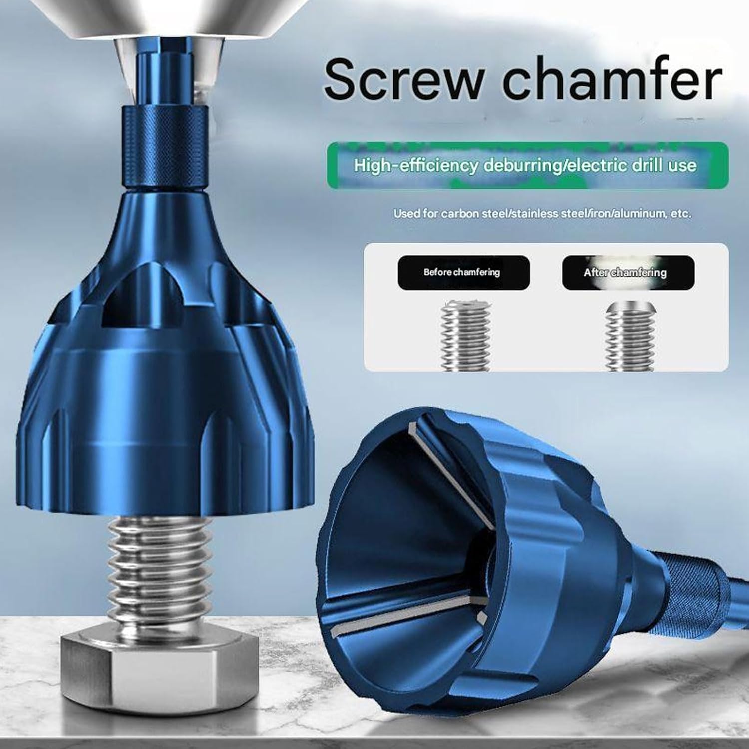 Deburring External Chamfer Tool, Deburring Drill Bit, Remove Burr Tools with Quick Release Shank, Repair Tools for Damaged Bolts Fits for 1/8"- 3/4" (3mm-19mm)