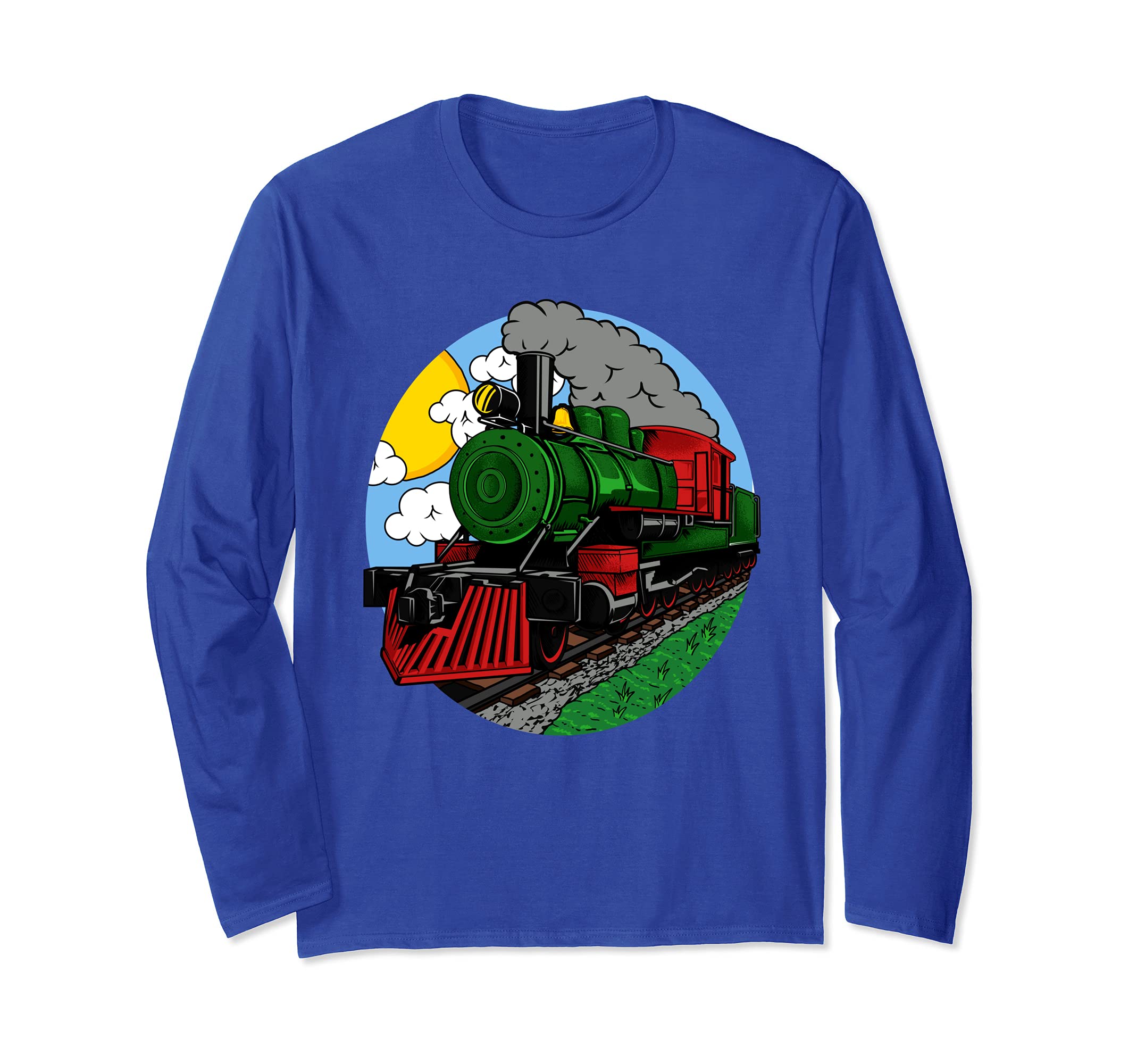 Steam Locomotive Gift For Boys or Girls Railroad Train Long Sleeve T-Shirt, Blue