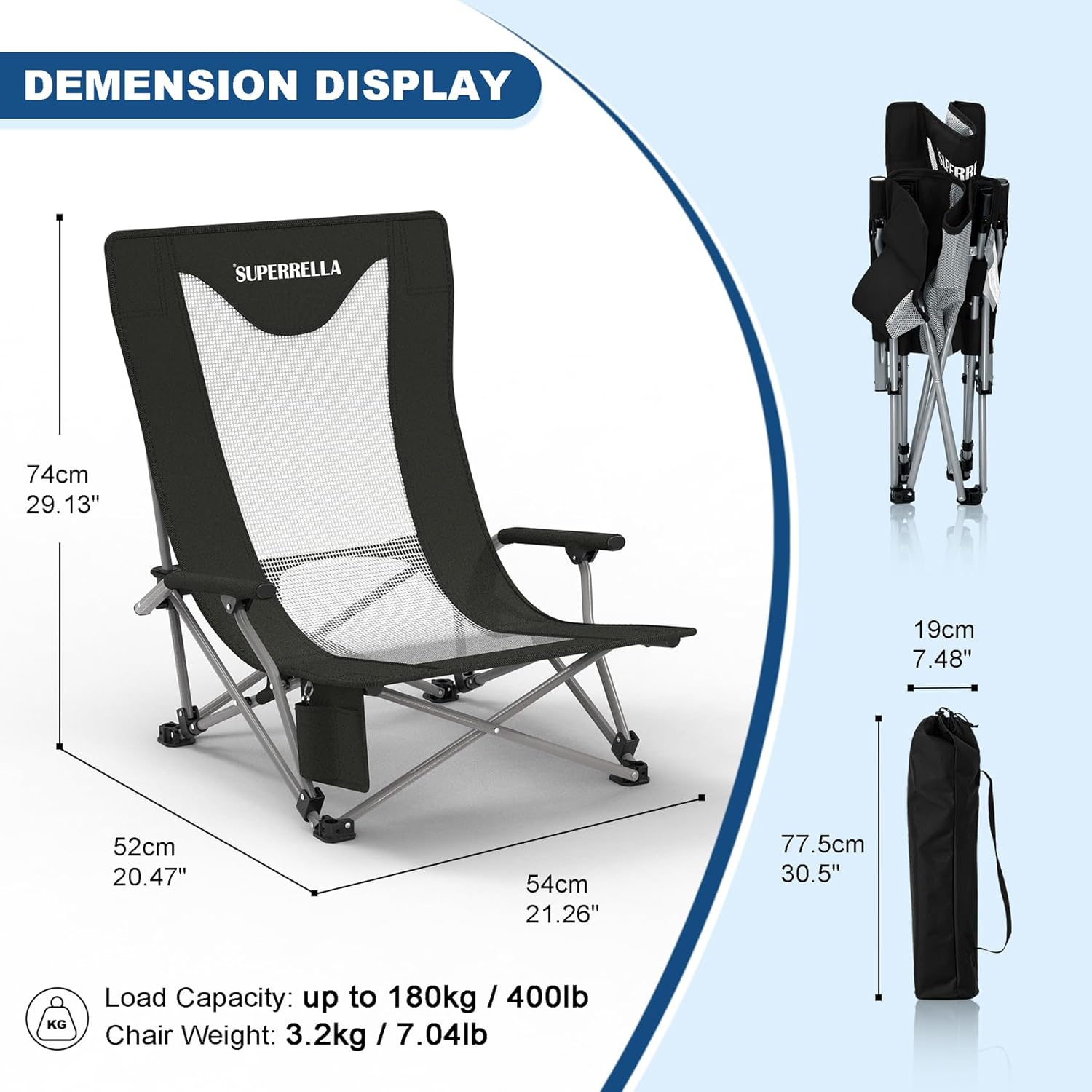 Portable Beach Chair for Adults with Cup Holder Hard Arm Folding Lawn Chairs for Outdoor Activities, Camp, Sports, Beach, Travel & Picnic, Supports up to 400 lbs - Image 3
