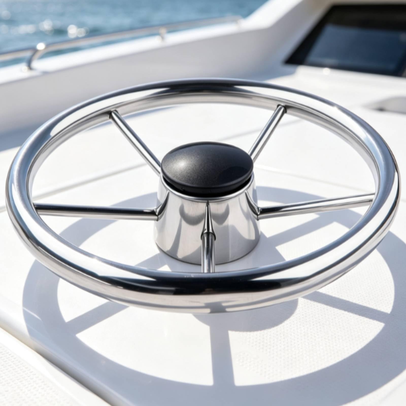 Volante Marino Timone Yacht in Acciaio Inox 304 con Cerchio Lucidato Raggi Cinque per Presa Comoda Controllo Adatto Yacht Postazione di Guida