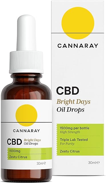 Cannaray CBD Oil Drops  Bright Days, 1500mg, Zesty Citrus | Strong High Strength 5% CBD | Vegan, THC-Free & GMO-Free (30ml)