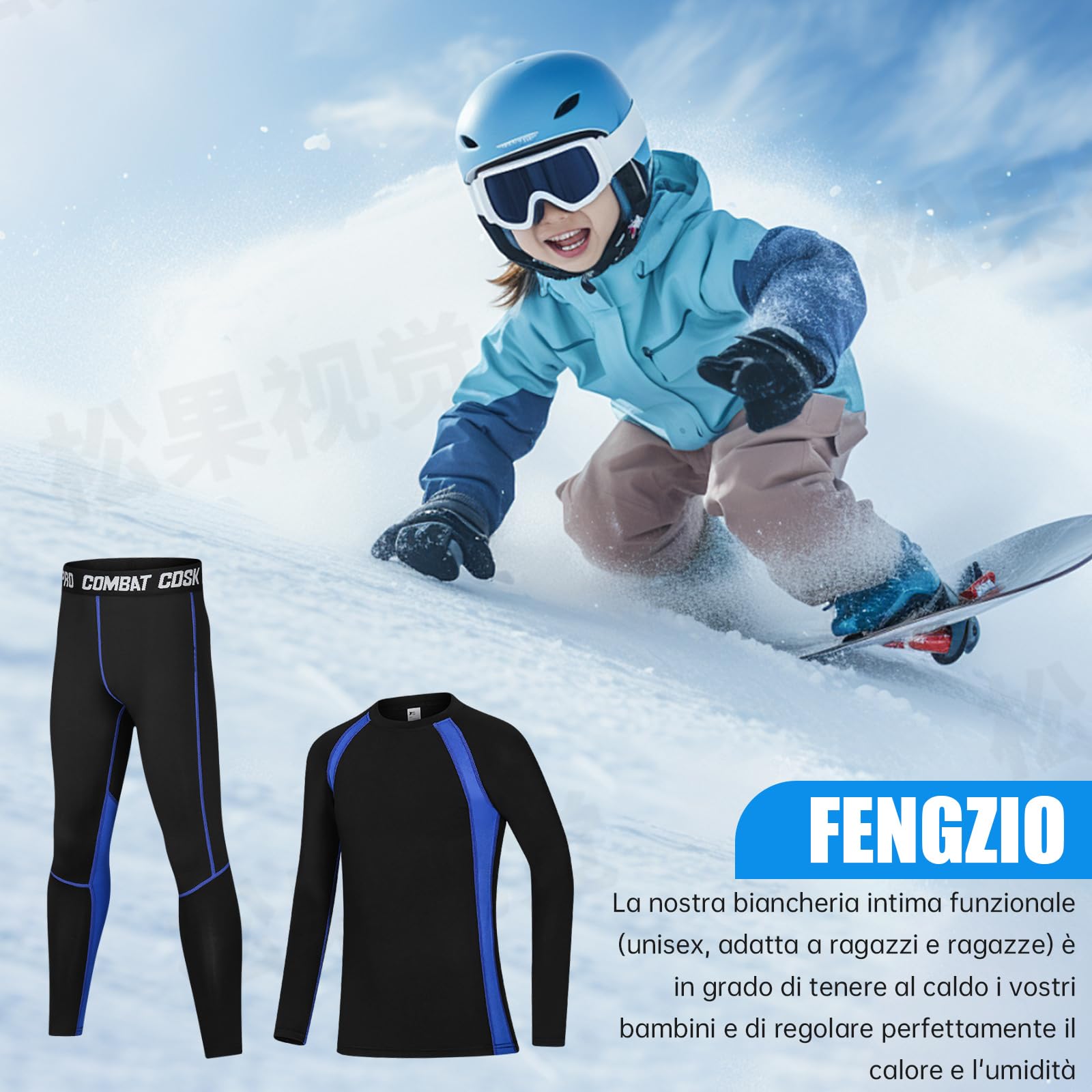Fengzio Bambini Intimo Termico Set Ragazzo Ragazza Biancheria Intima Termica Sci Set Termico Funzione Base Layer Riscaldante Traspirante Riscaldante e ad Asciugatura Rapida Intimo Funzionale Set