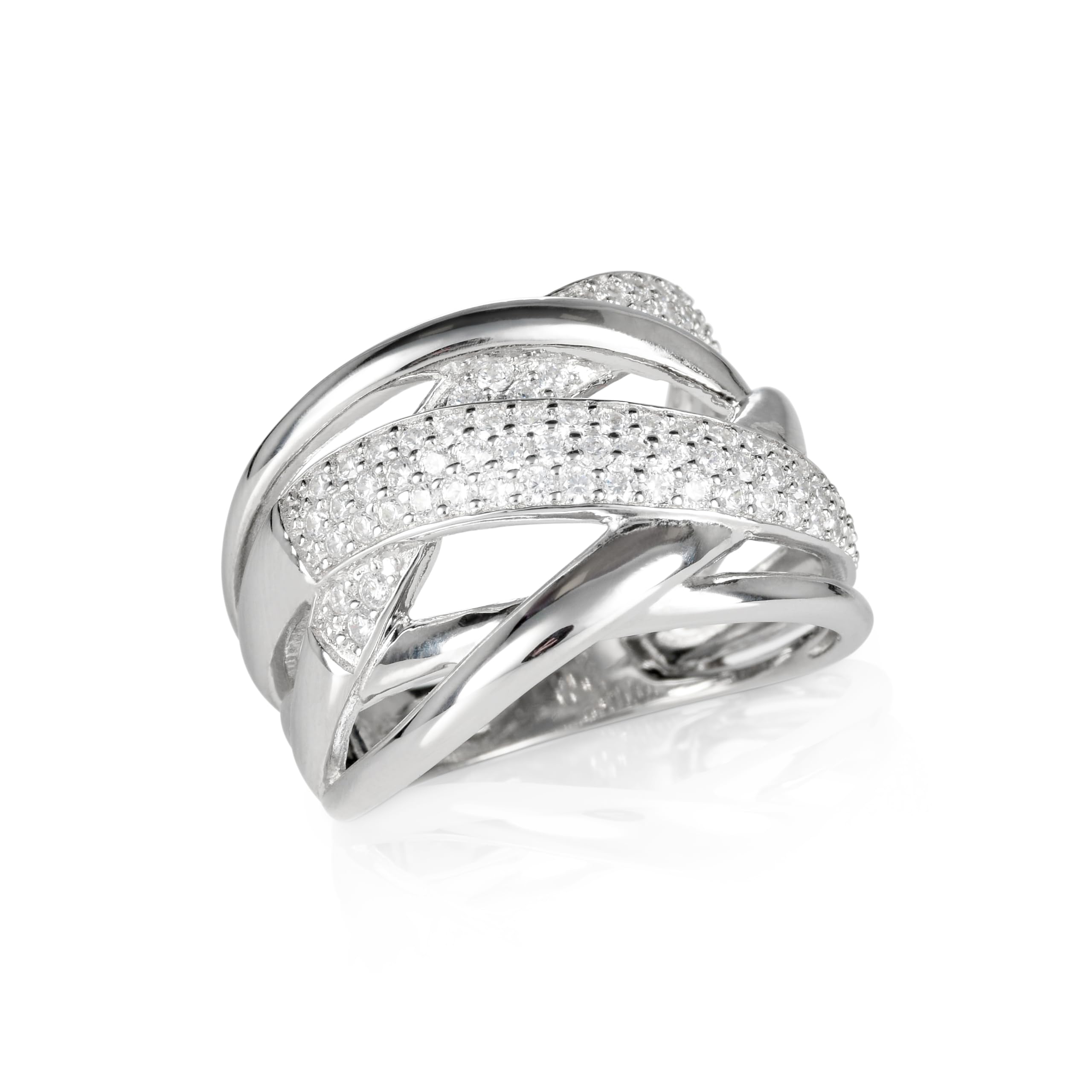 Diamond Treats Anello Donna in Argento 925 per Donna e Ragazza, Anello Fascia Intrecciato con Zirconi, Anello Argento 925 Donna con Confezione Regalo