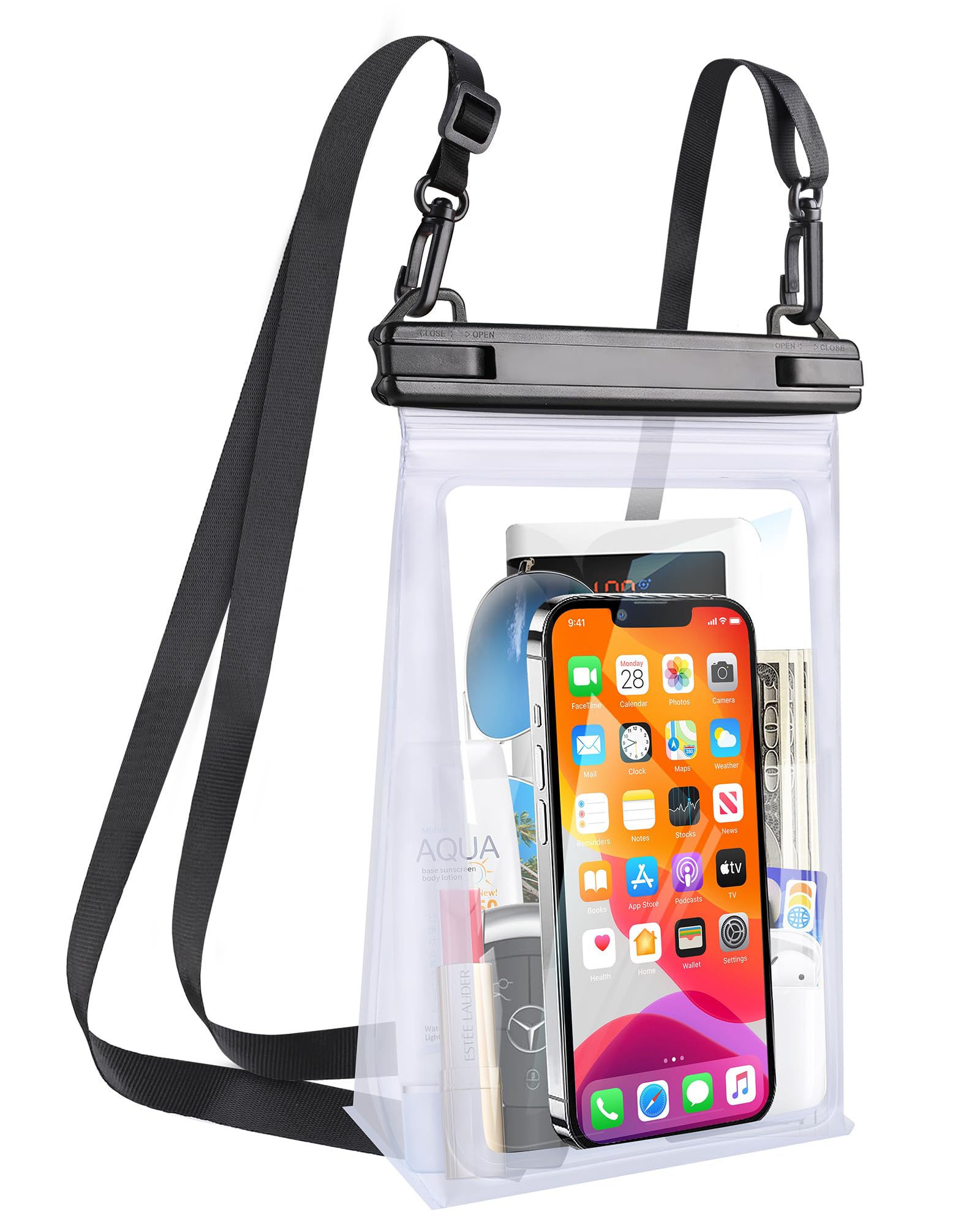Large Waterproof Phone Pouch, Floating Dry Bag for iPhone 14 13 12 Pro Max Galaxy S22 S21 Large Capacity Waterproof Bag Sunscreen Glasses Storage Universal Dry Pouch for Swimming Rafting Boating