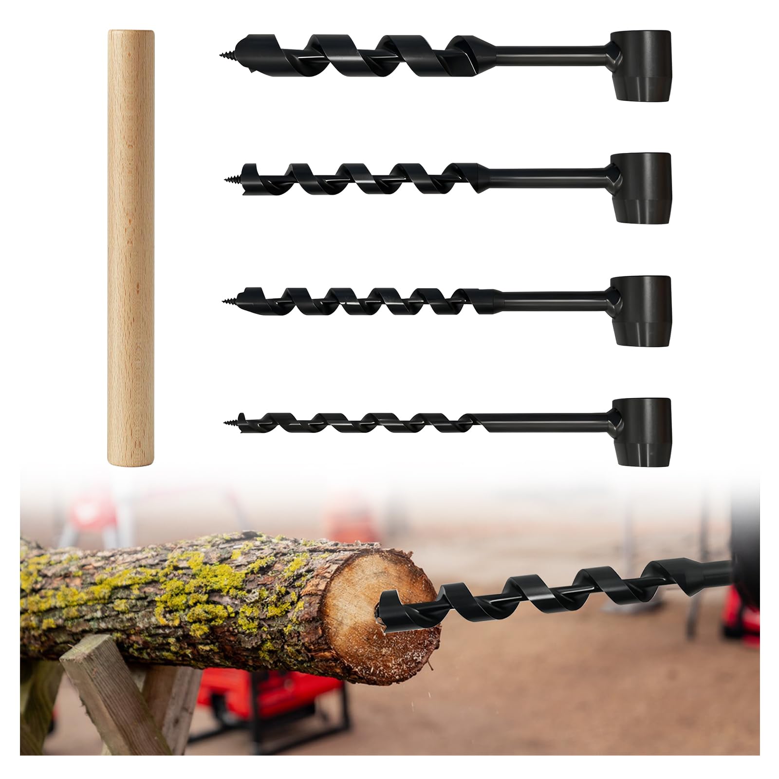 Handbohrer Holz Bushcraft Manueller Schraubenschlüssel, 5 Stück Handbohrer Outdoor Schlangenbohrer Bushcraft, Schwerlast-Stahl Scotch Eye Holz Handbohrer für Holzbearbeitung,Outdoor Survival,Camping