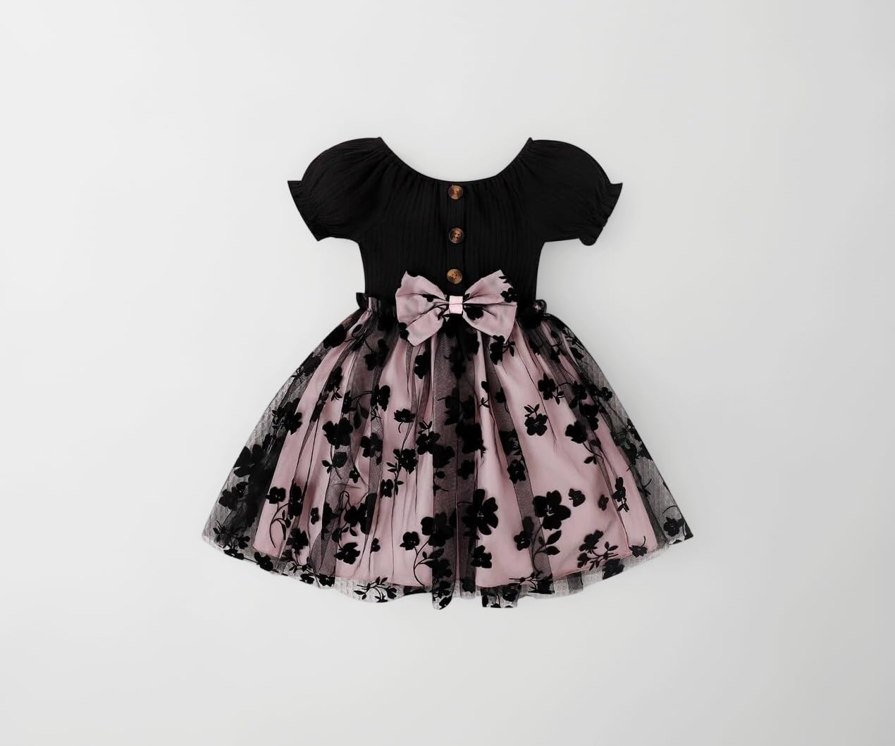 Baby Girl's Elegant and Sweet Mesh Splicing Dress for Party || Frock for Girls || Short Sleeve Dress for Girls ||Fency Dress||(KD-134)