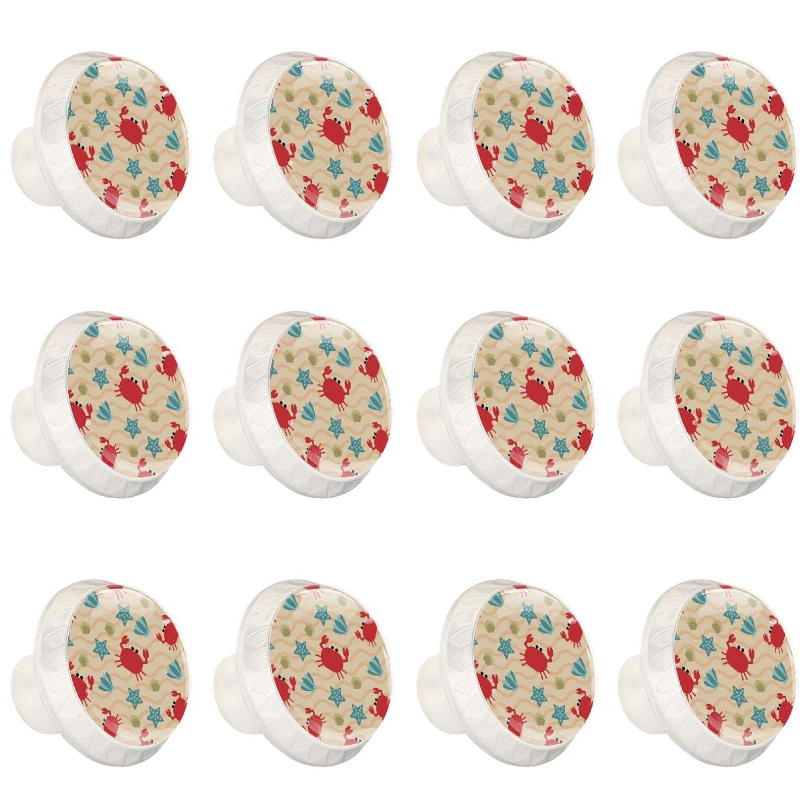 Boutons décoratifs ronds pour armoire et commode au fini soigné illustration crabe et étoile