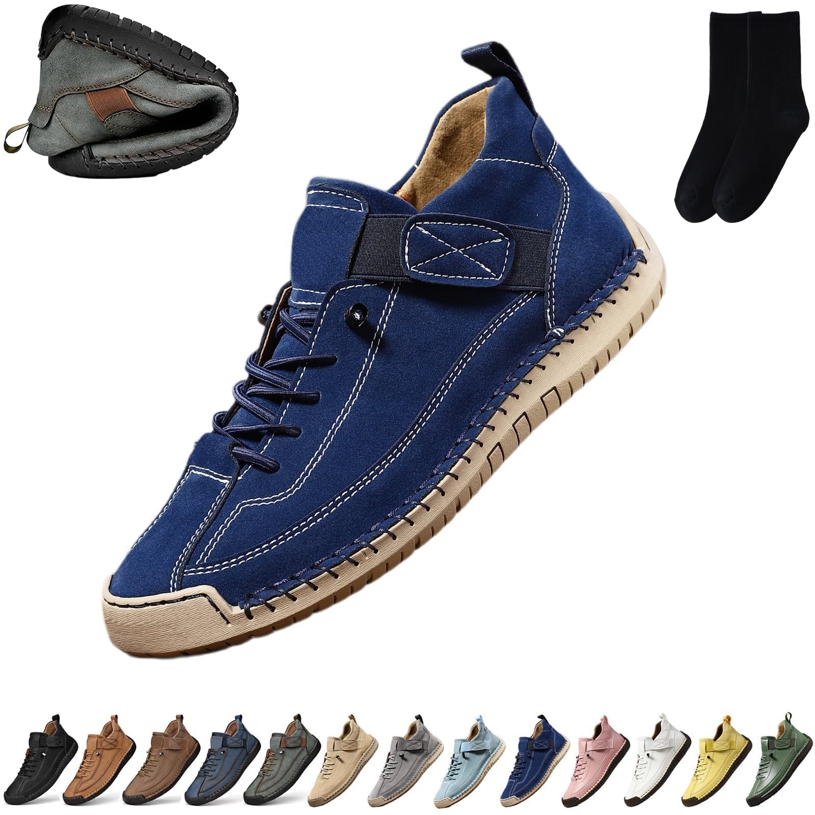 Womens Handmade Leather Orthopedic Comfy Shoes Casual Driving Boots Women Outdoor Slip On Mid Top Flats Ankle Boots