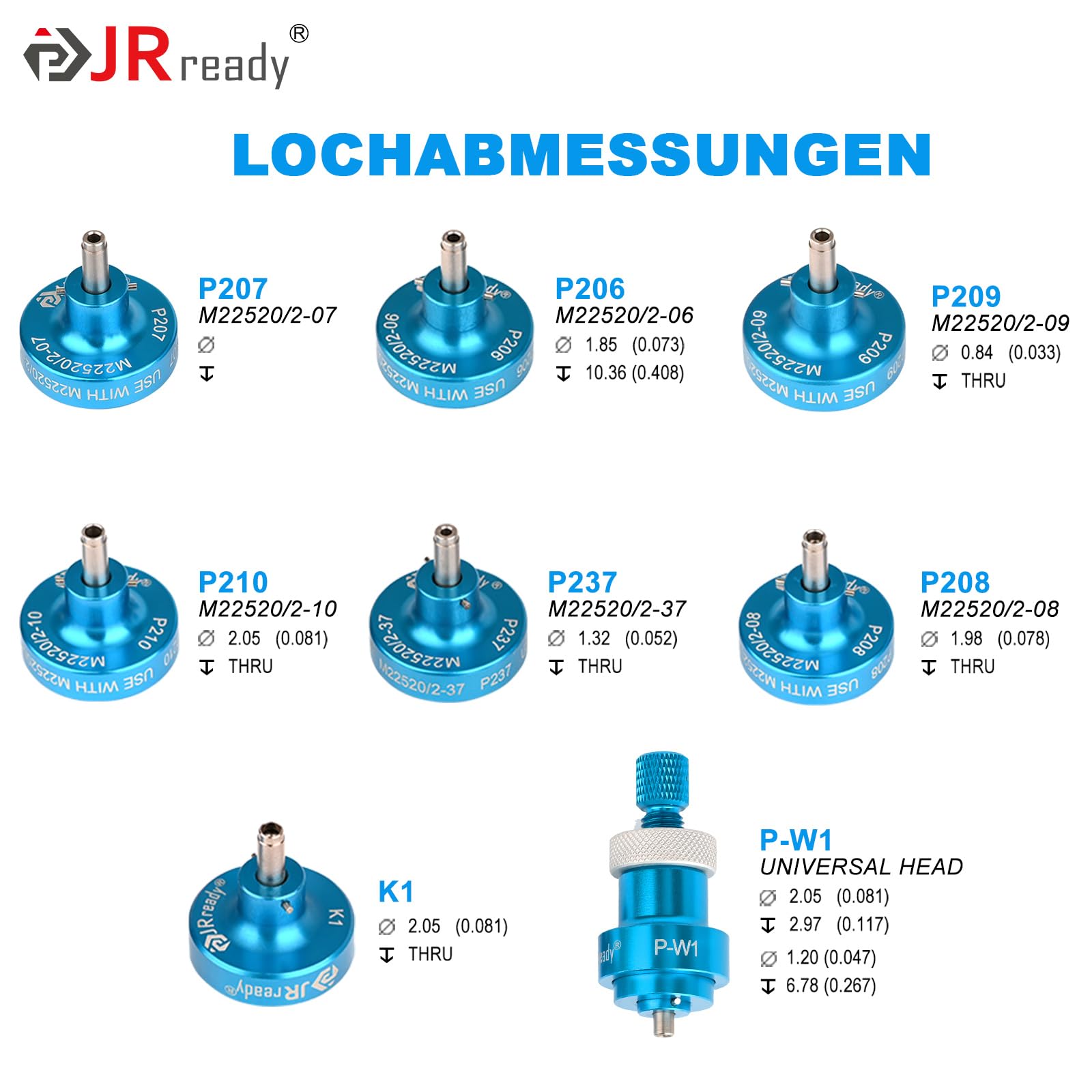 JRready ST2181 NEW-AS2G M22520/2-01 Eindrück-Crimper-Kit mit 8 Positionierern und G125 Messgerät für Massivkontakte von Miniatursteckern in elektronischen Systemen 20-32AWG