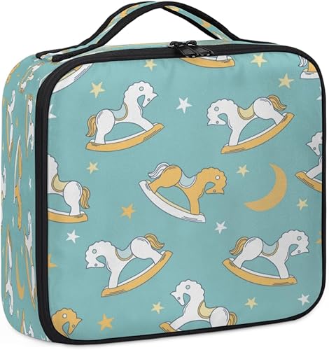 Miniatura 6 de Bolsa de maquillaje de viaje para mujer, grande, cuadrada, portátil, profesional, para tren de coqueta, estuche cosmético con asa, lindo carrusel de