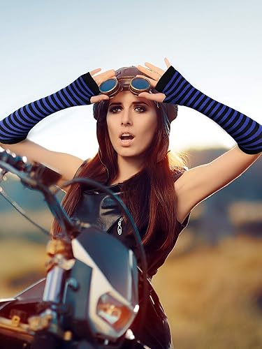 Miniatura 3 de Bememo 4 pares de guantes largos góticos punk, sin dedos, calentadores de brazos, longitud del codo, guantes con agujero para el pulgar