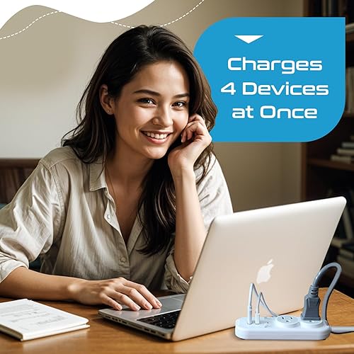 Miniatura 4 de Ceptics - Cargador portátil para tira de alimentación de viaje 3 entradas de salida universal de 100 V-240 V cable de Europa