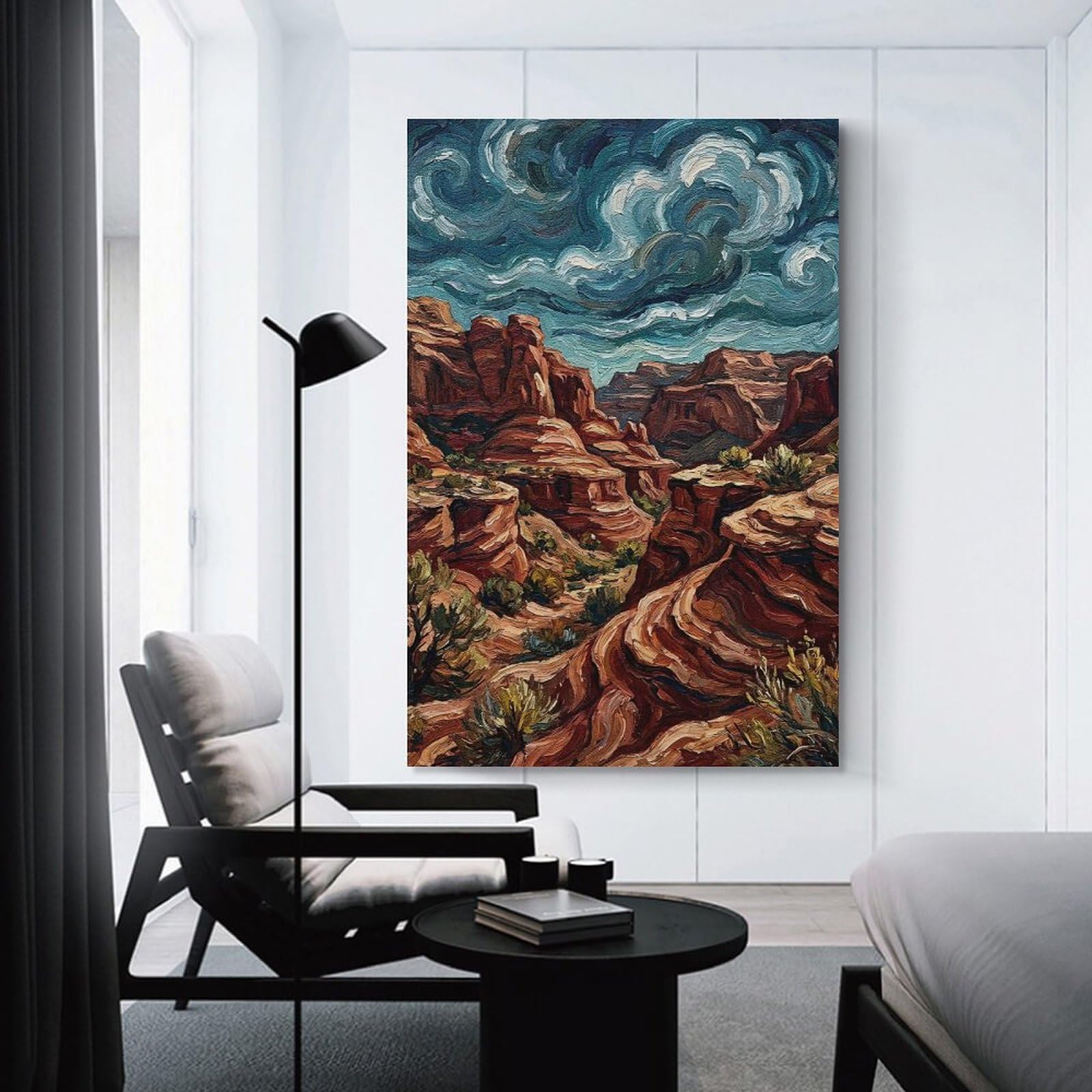 Junmoney Dramatic Canyon Landscape Painting Canvas Wall Decor, 20x30inch(50x75cm), for Lounge Decor, Bedroom Walls Or Flats, Eye Catching Artwork for Blank Walls