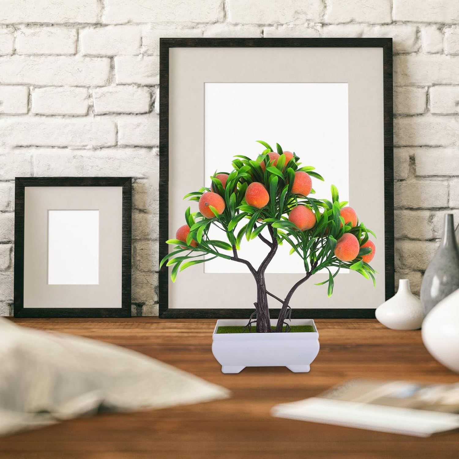 ABOOFAN Potted Peach Tree House Plants Mini Fake Flowers Indoor Decor Desk Fake Bonsai Dining Table Centerpieces Plant Indoor Decor for Table Plastic Tree Bonsai Furniture Office