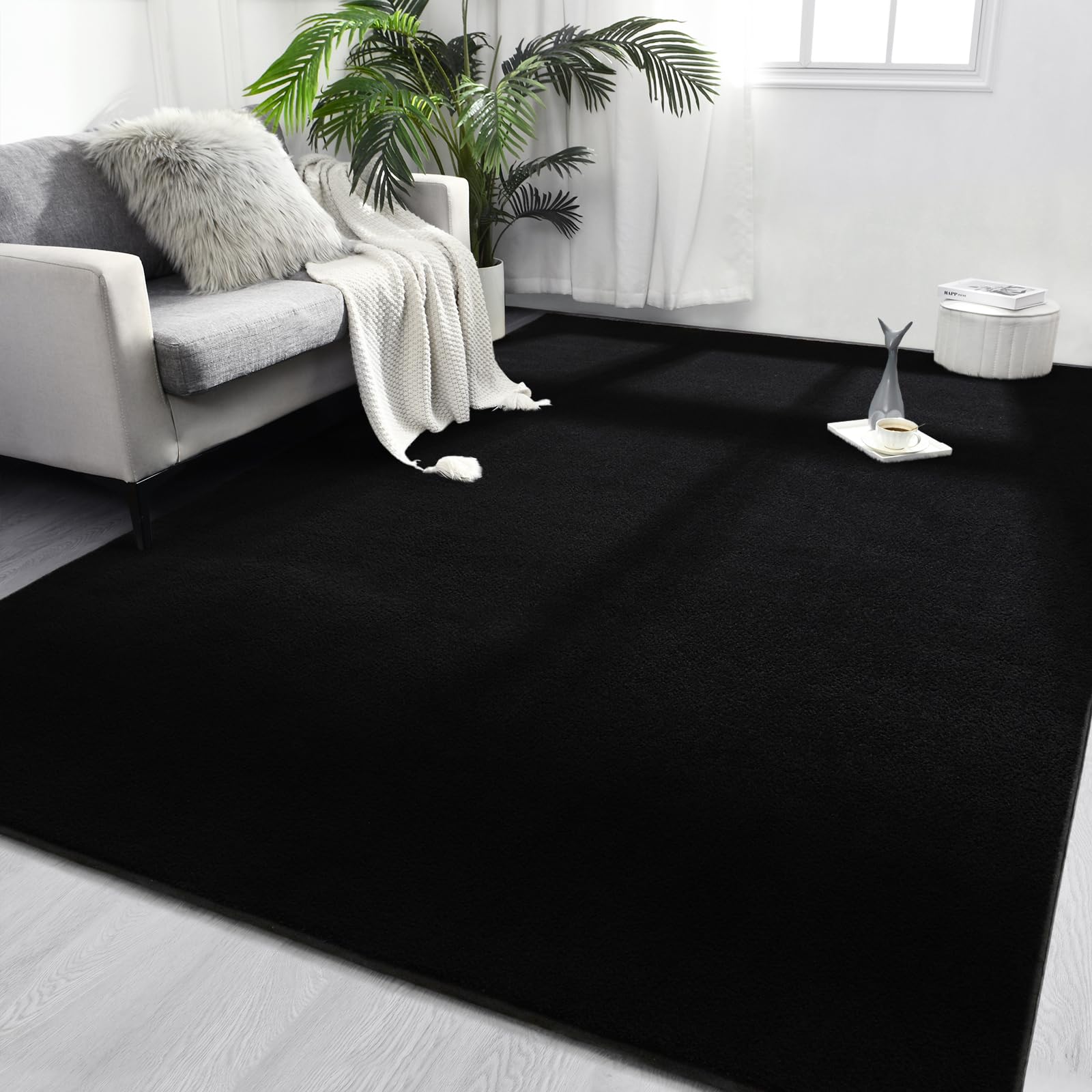 Area Rugs for Bedroom Living Room, 5x8 Black Super Soft Comfy Thickened Memory-Foam Indoor Carpets, Modern Aesthetic Minimalist Carpet for Boys Girls Adults Apartment Nursery Home Décor