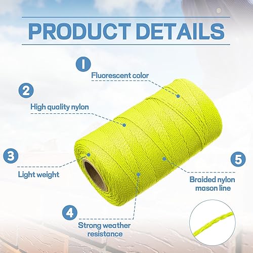 Miniatura 4 de Woanger 8 rollos Mason Line de 500 pies de longitud trenzado de nailon de albañilería de nailon para construcción, jardinería, manualidades,