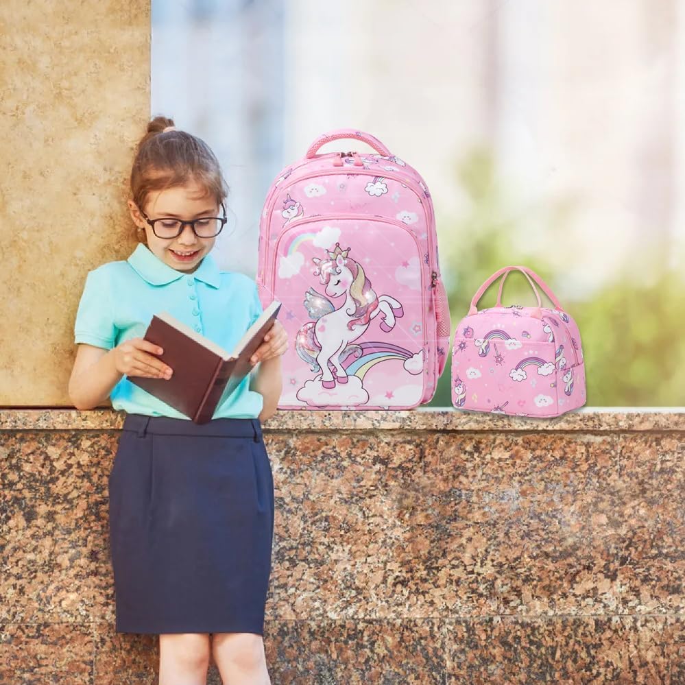 Girls Backpack for Elementary Kids School Bookbag Set Cute Unicorn Backpacks for Girls Water Resistant