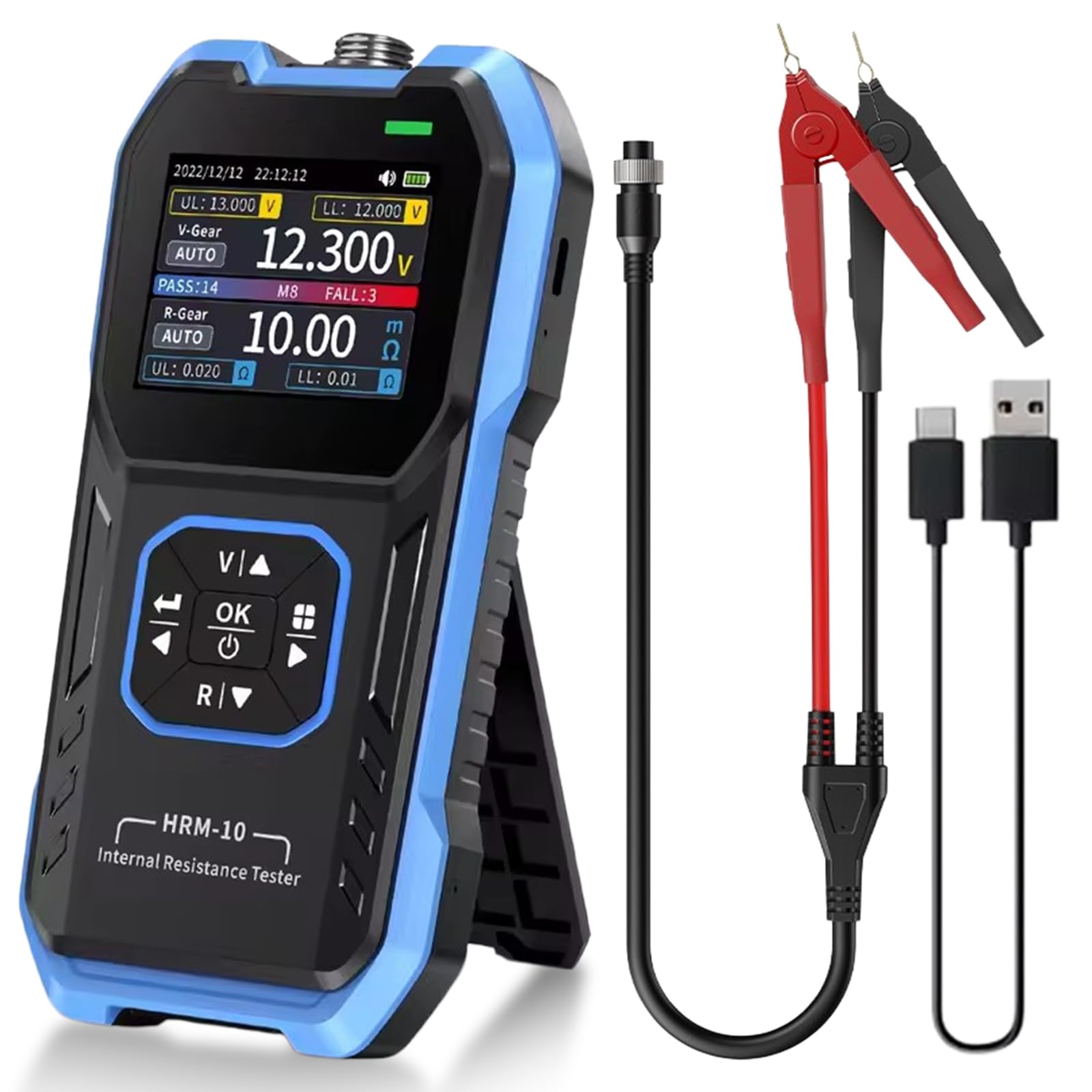 Testeur de résistance interne de la batterie - Testeur de résistance interne - Appareil de mesure de la résistance interne pour batteries 100 V 200 Ω Li/Lab/piles alcalines / piles bouton etc (HRM-10)