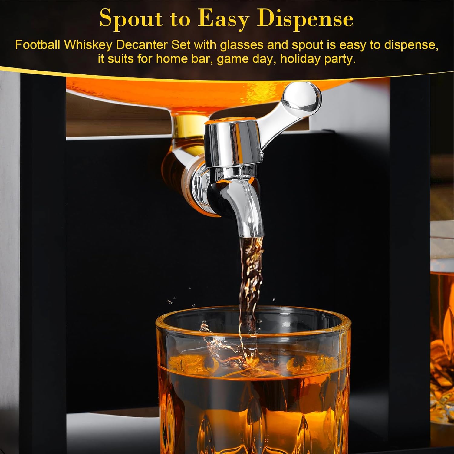Football Whiskey Decanter Set for Men, 47oz Liquor Decanter Set with 2 Glasses + 2 Footballs Chillers, Gifts for Dad, Husband, Boyfriend, Coach, for Liquor, Bourbon, Scotch, Vodka
