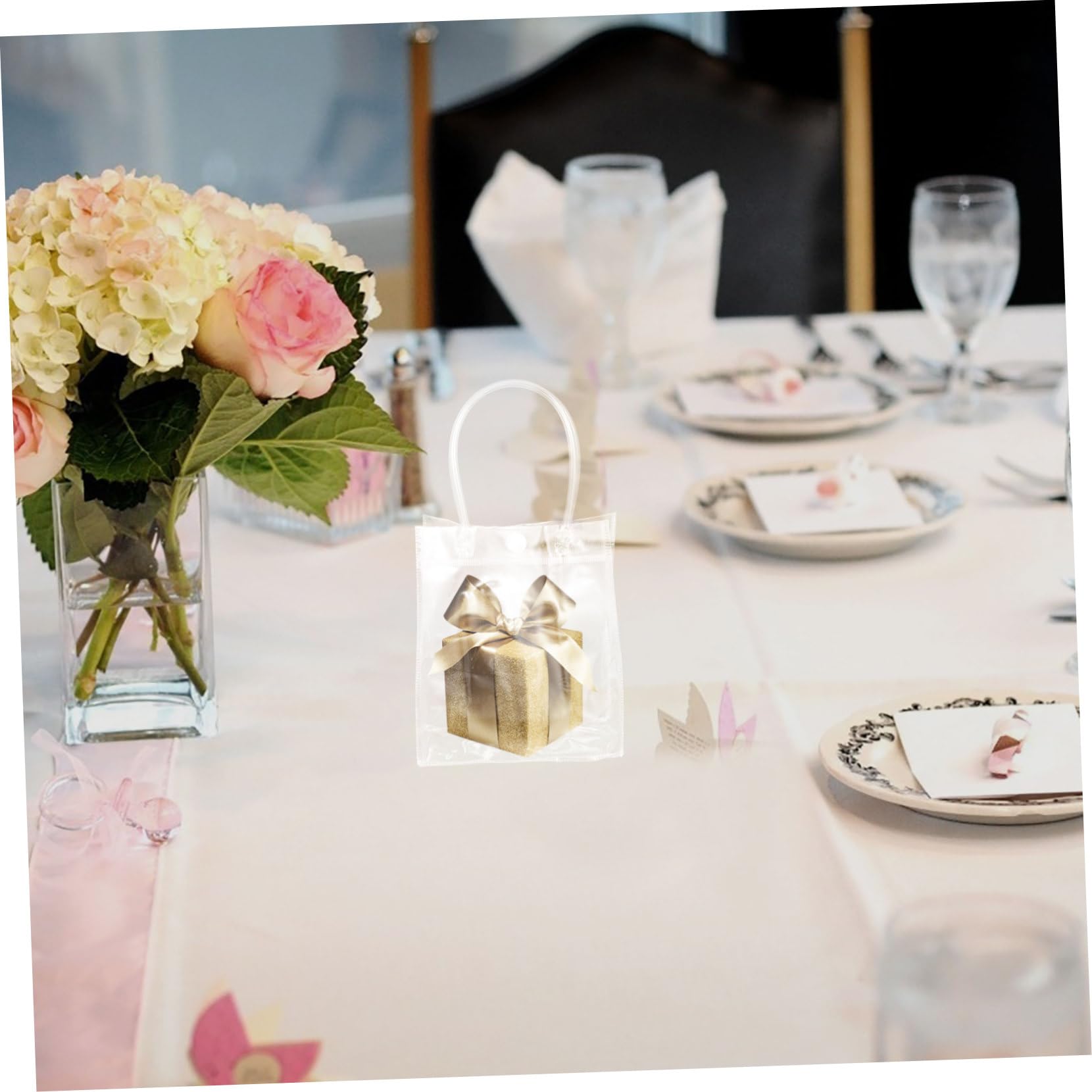 Alipis 40 Pezzi Sacchetti Trasparenti in Pvc con Manico, Borse Regalo per Bomboniere e Feste, Sacchetti con Chiusura a Scatto 13x7x15 Cm per Matrimonio, Battesimo e Shower