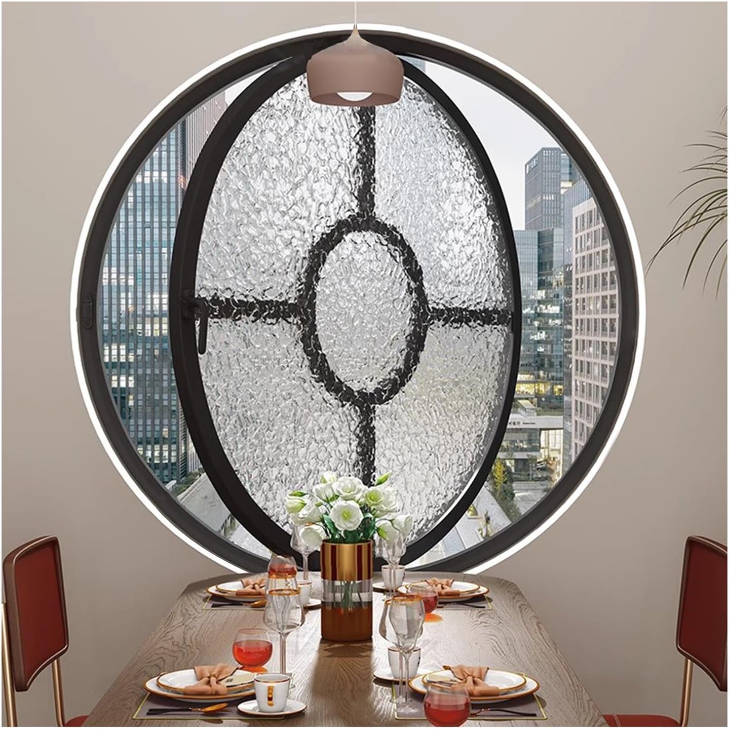 LFONDIGE Aluminum Alloy Round Window, 40-100cm Rotating Window with ...