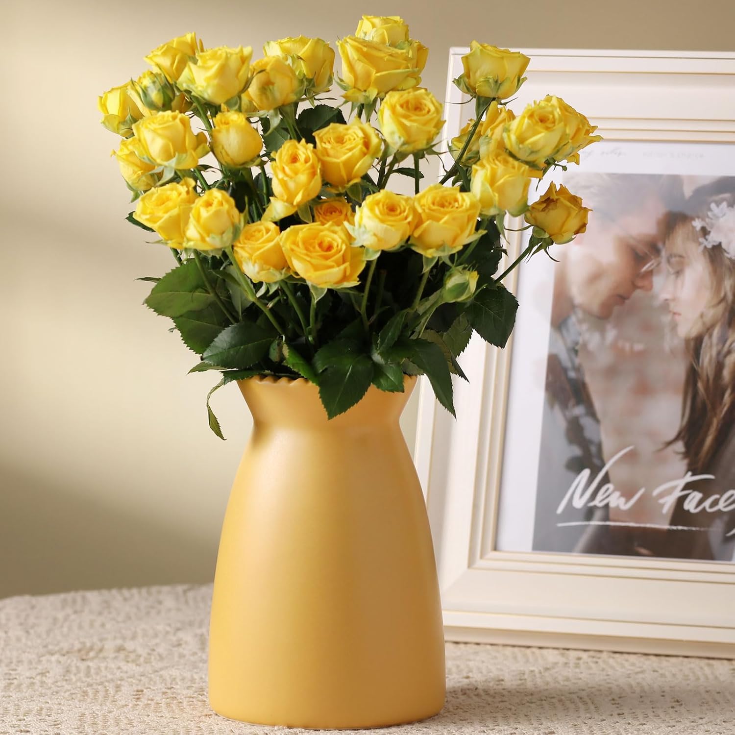 hjn Yellow Flower Vase – Minimalist Ceramic Vase, Decor Vases for Flowers/Centerpieces/Table/Office/Living Room/Bookshelf/Mantel/(Yellow) - Image 6