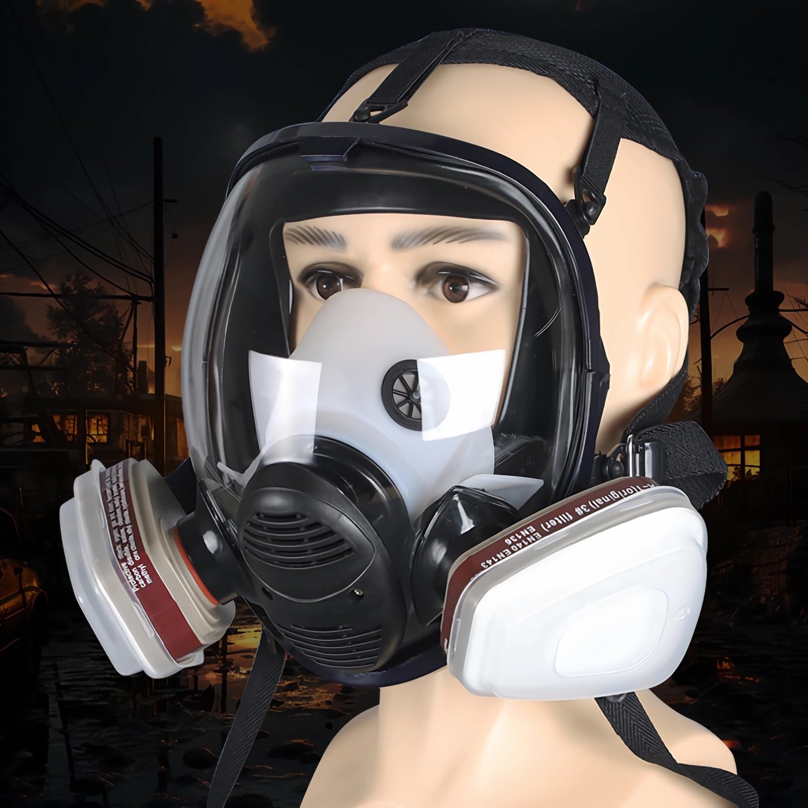 Masque respiratoire réutilisable complet pour le visage, masque à gaz, masque de protection contre la poussière industrielle pour pulvérisation, ponçage, peinture, polissage, 10 tampons de