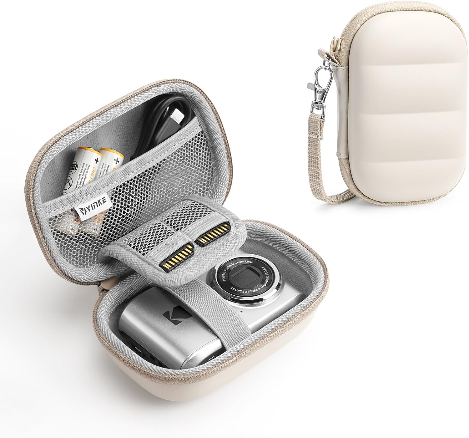 Digital Camera Case Compatible with CAMKORY DC403/ KODAK PIXPRO FZ55/ FZ45/ STUOGYUM DC402-AF, Small Hard Shell Bag with SD Card Storage for Travel (Beige