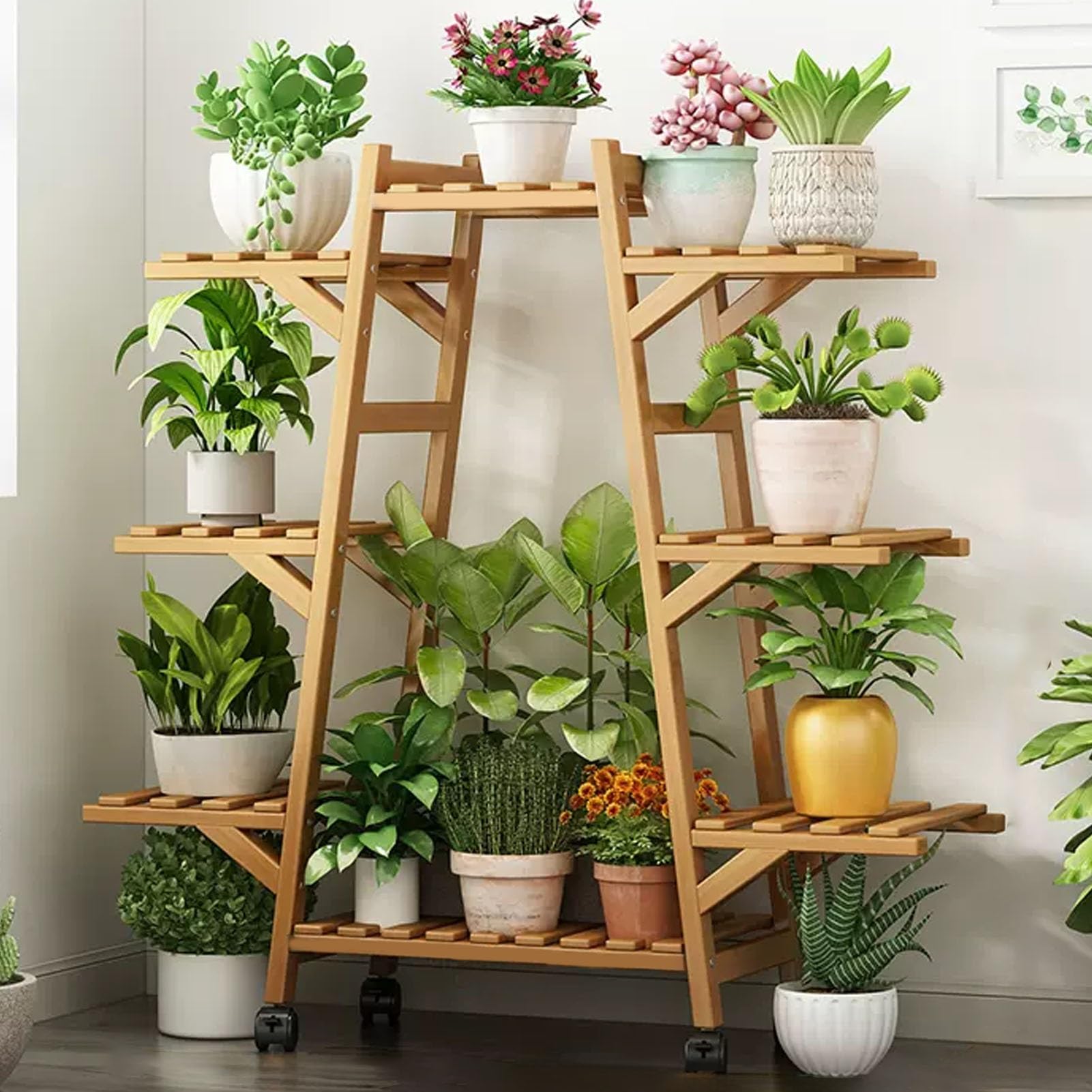 Support pour plantes d'intérieur gain de place étagère en bambou