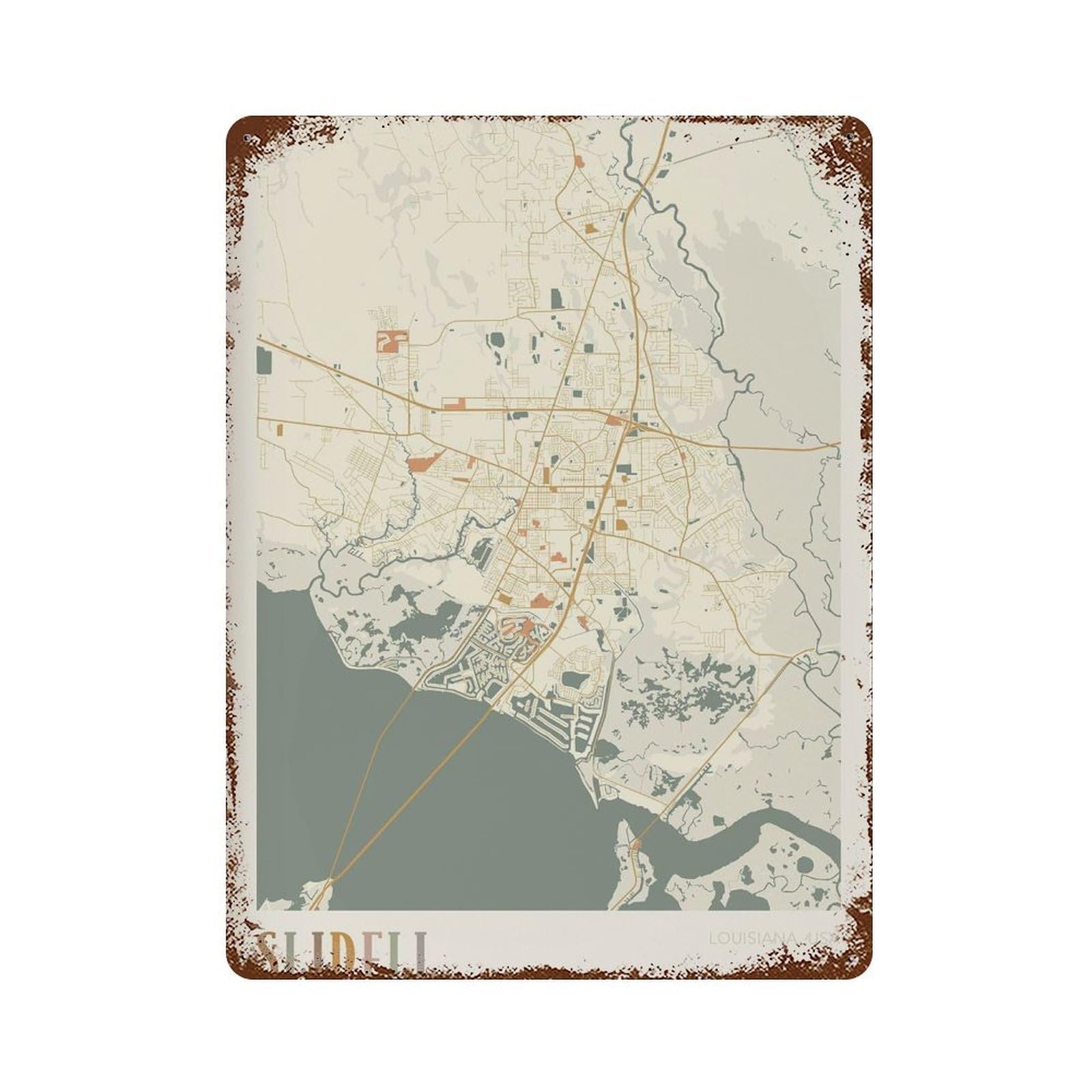 xiaoxiaoshen Slidell Map Louisiana Travel Gift Boho Wall Decor Art Metal Tin Poster Modern Home Decor Art Home Bar Shop Decorations Vintage Sign 40x30cm